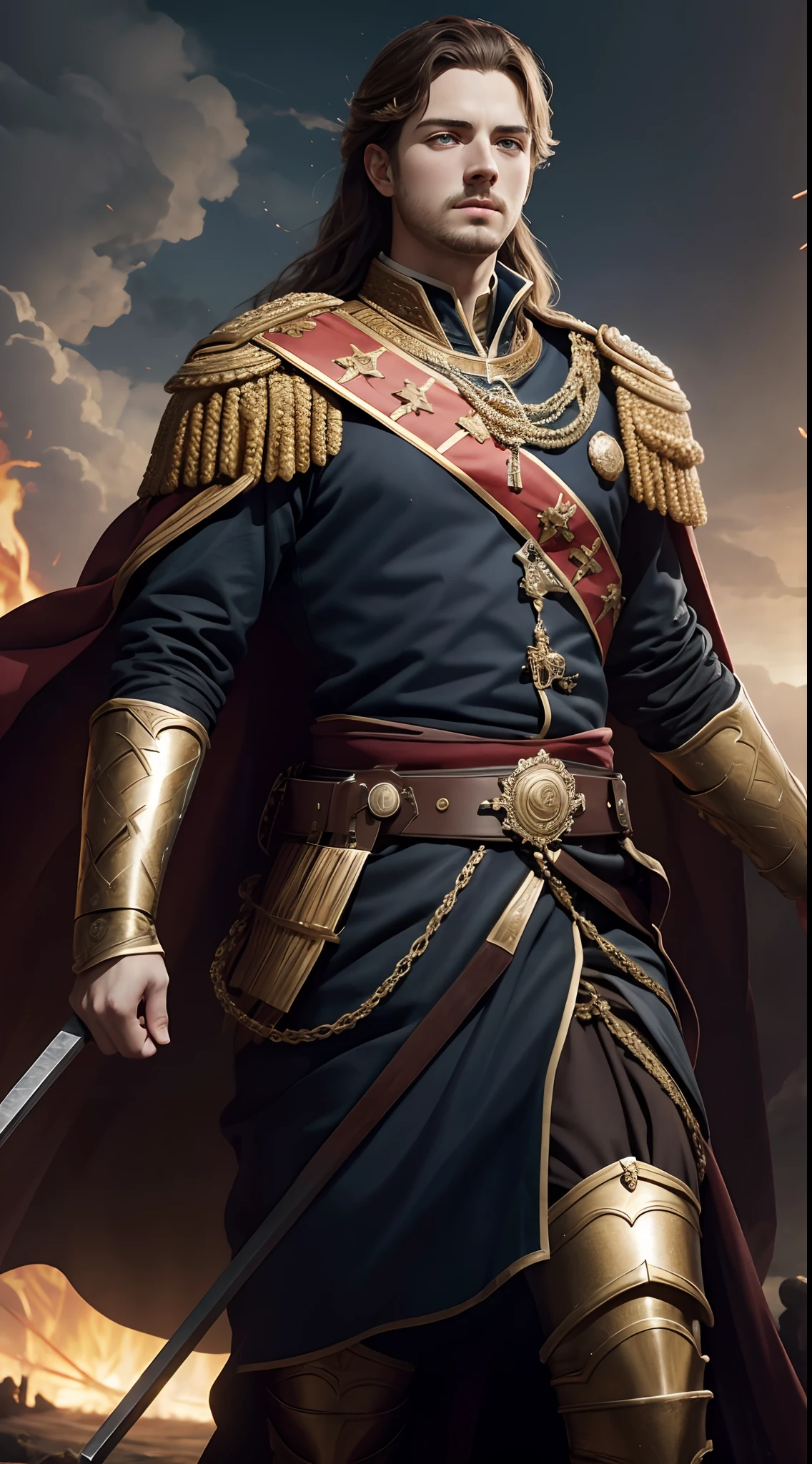 king young Alexander lll of greek on a conquest spree, epic, dark background, realistic, 8k
