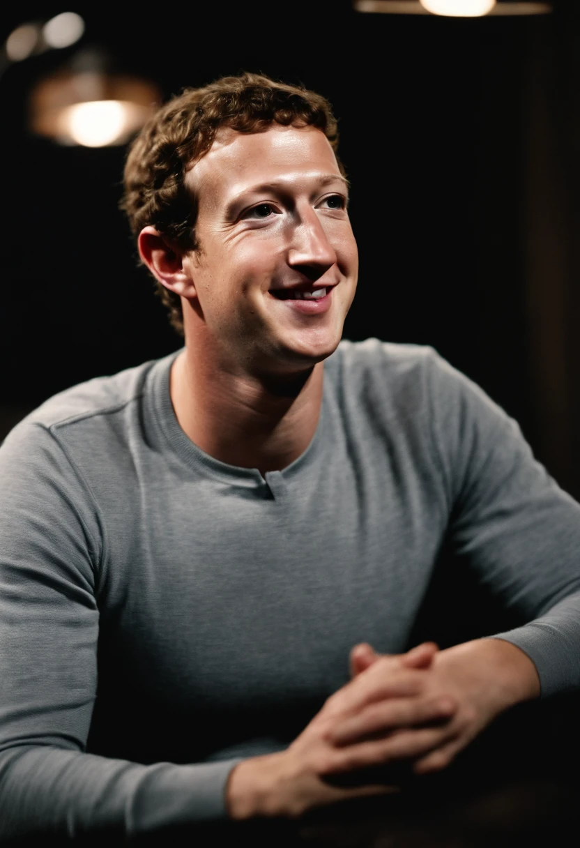 Close up of Mark Zuckerberg in a casual interview on a late night show from the 1970s 1980s, recording on VHS