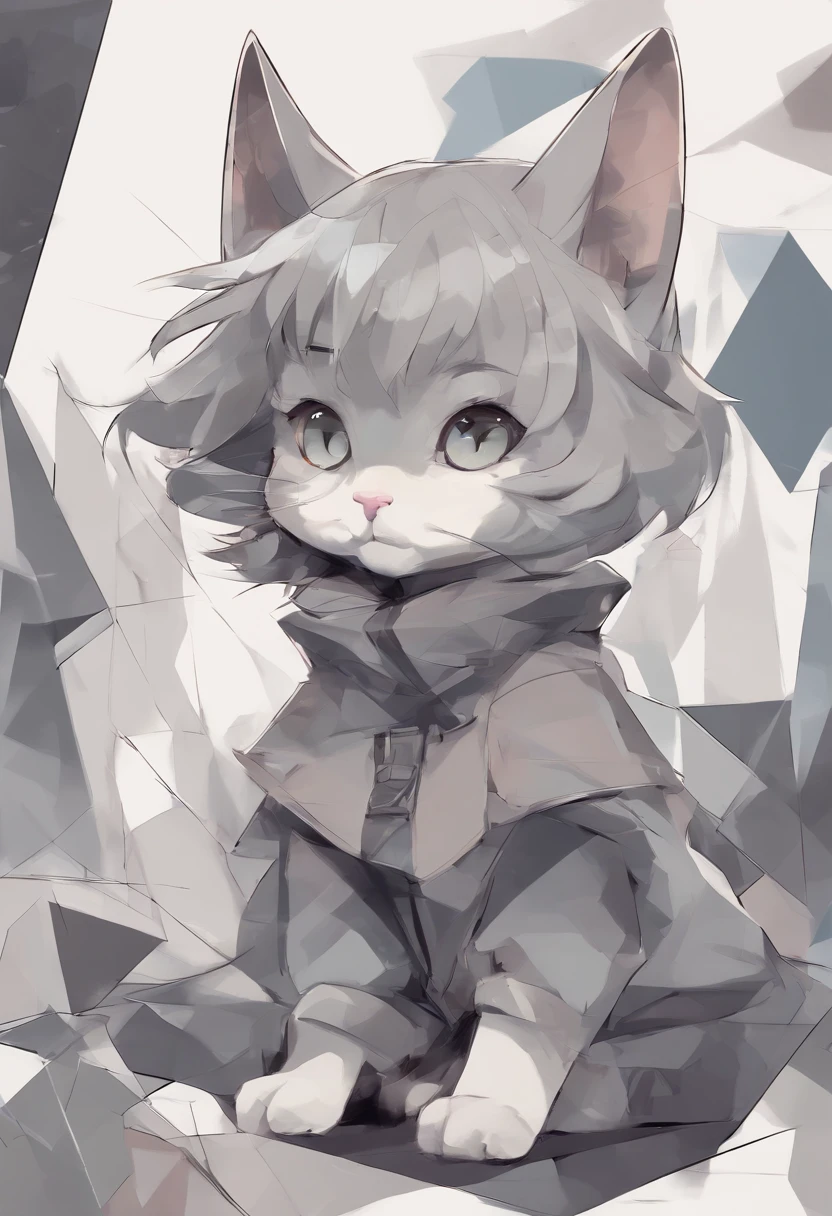 (petit chat gris ),(Meilleure pose),(Meilleur angle), (Meilleure expression), canon r8 ,multidimensional geometric wall PORTRAIT, art, Chibi,Yang08K, belle, Coloration,