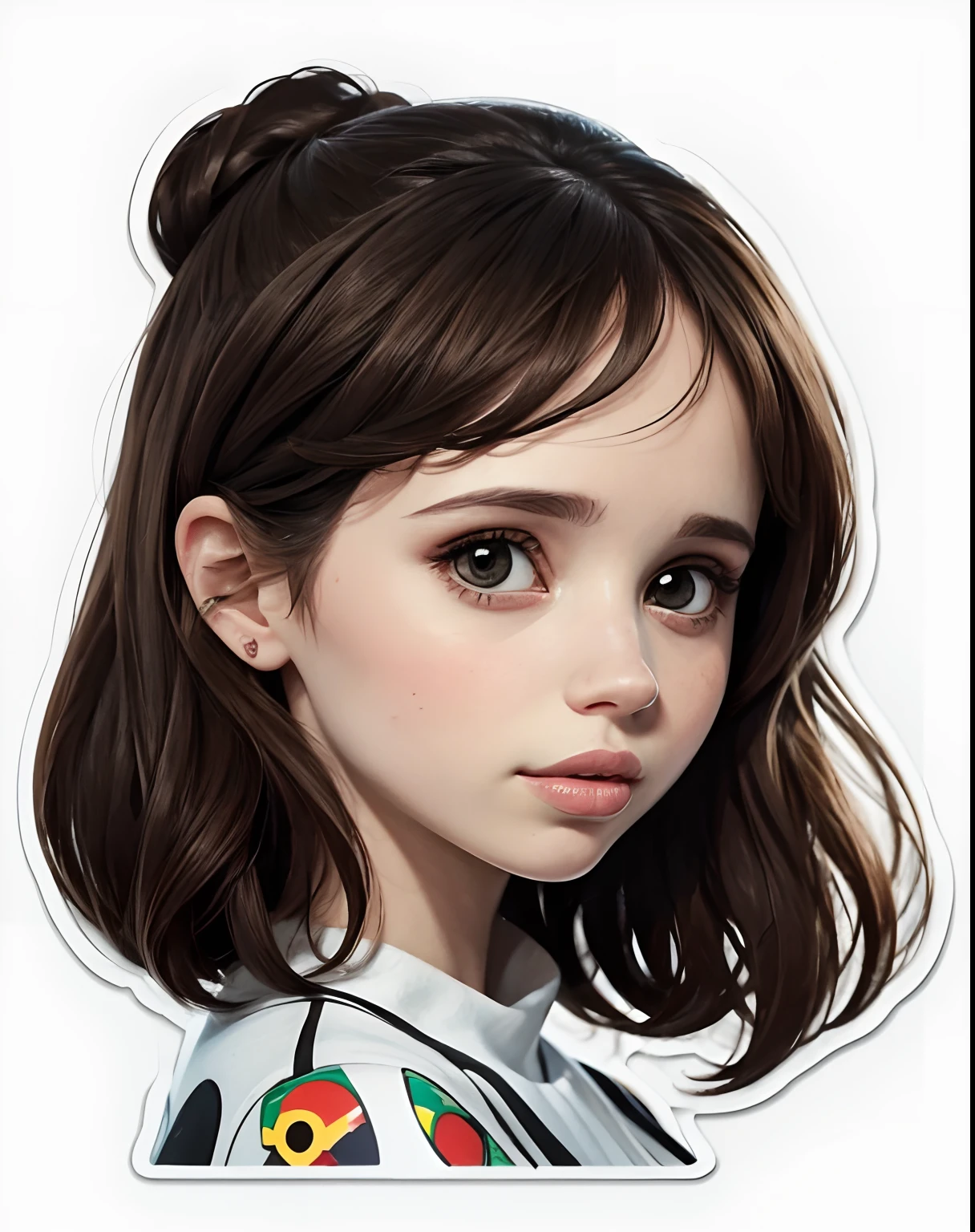 (sticker:1.5), 2d , draw, illustration, a cute felicity jones portrait, sharp edges, (white background:1.2), masterpiece, best quality