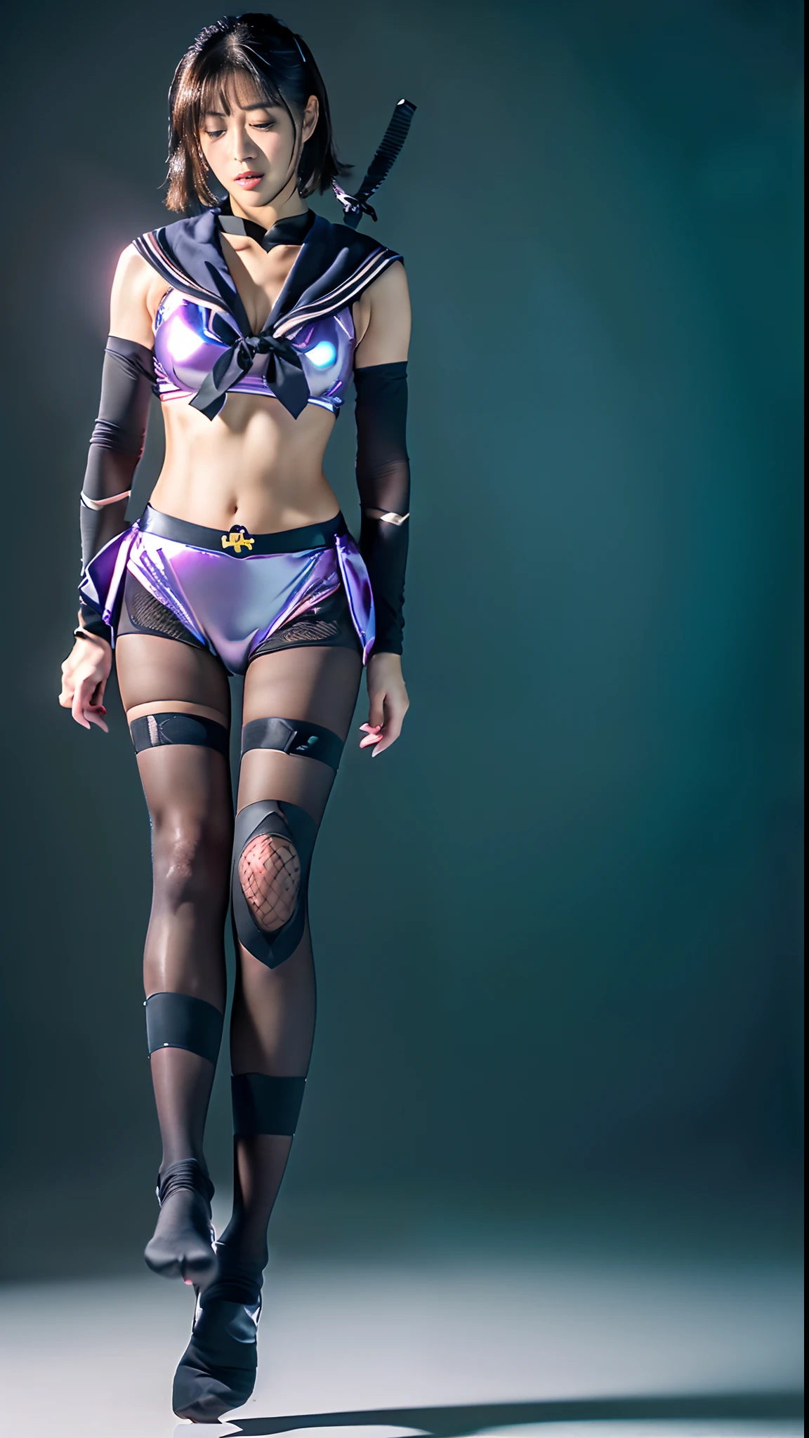 (((Kunoichi、Female ninja)))、(((hang yourself)))、(((Wear black tights on your beautiful legs.)))、(((defeated)))、(((Anguished facial expressions)))、(((Eyes closed)))、(((Make the most of the original image)))、(((Bishoujo Warrior Costume)))、(((Be sure to wear a Sailor Moon costume)))、(((shiny short hair)))、(((Suffering)))、(((Feet must necessarily be worn with black tights)))、(((You need to wear ninja shoes)))、((Top image quality、8K))、((top-quality、8K、masterpiece:1.3))、(((Keep your background simple)))、Crisp focus:1.2、Beautiful woman with perfect body shape:1.4、Slender Abs:1.2、a wet body:1.5、Highly detailed facial and skin texture、