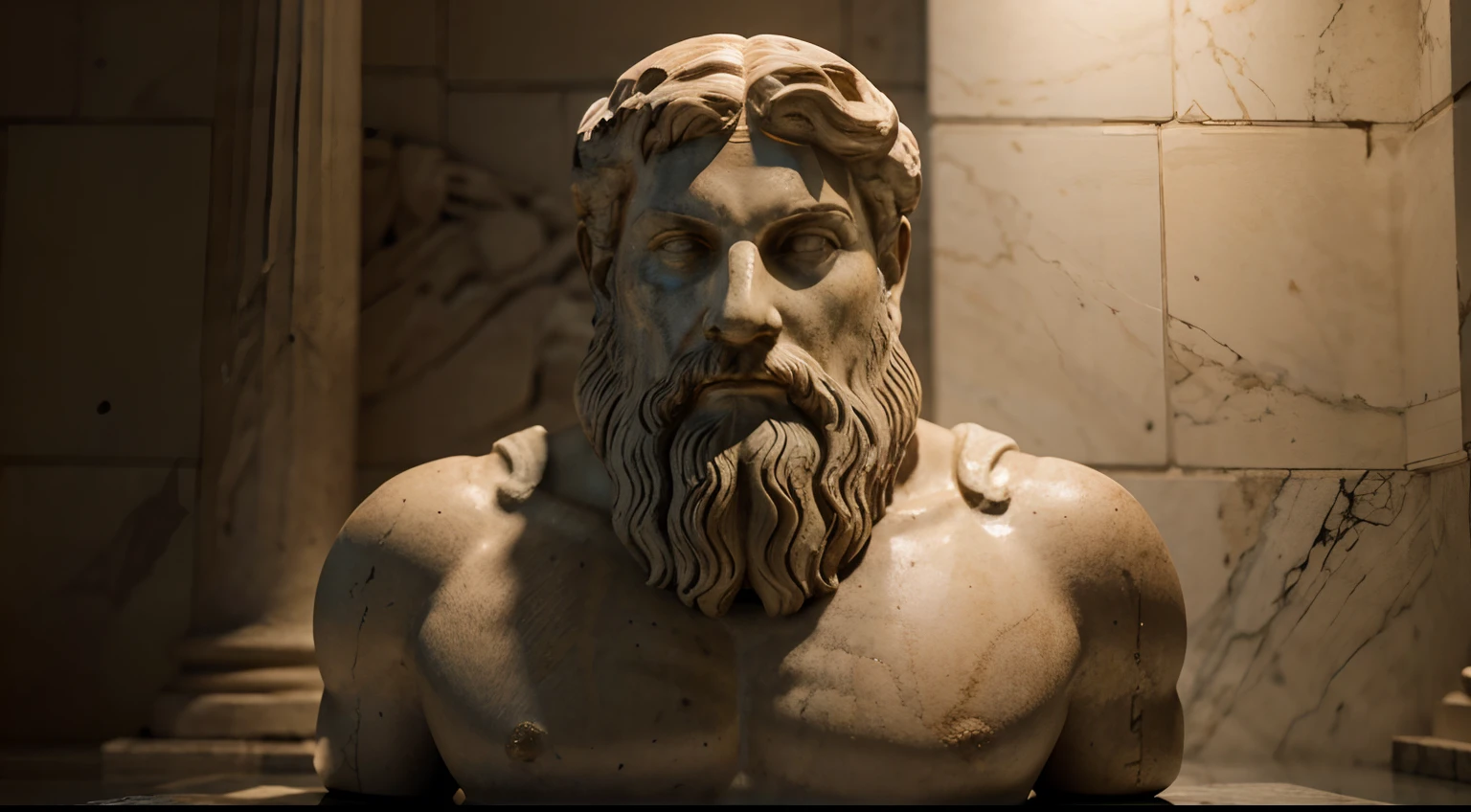 ancient greek king、Uncle、battered statue、beard、ruins