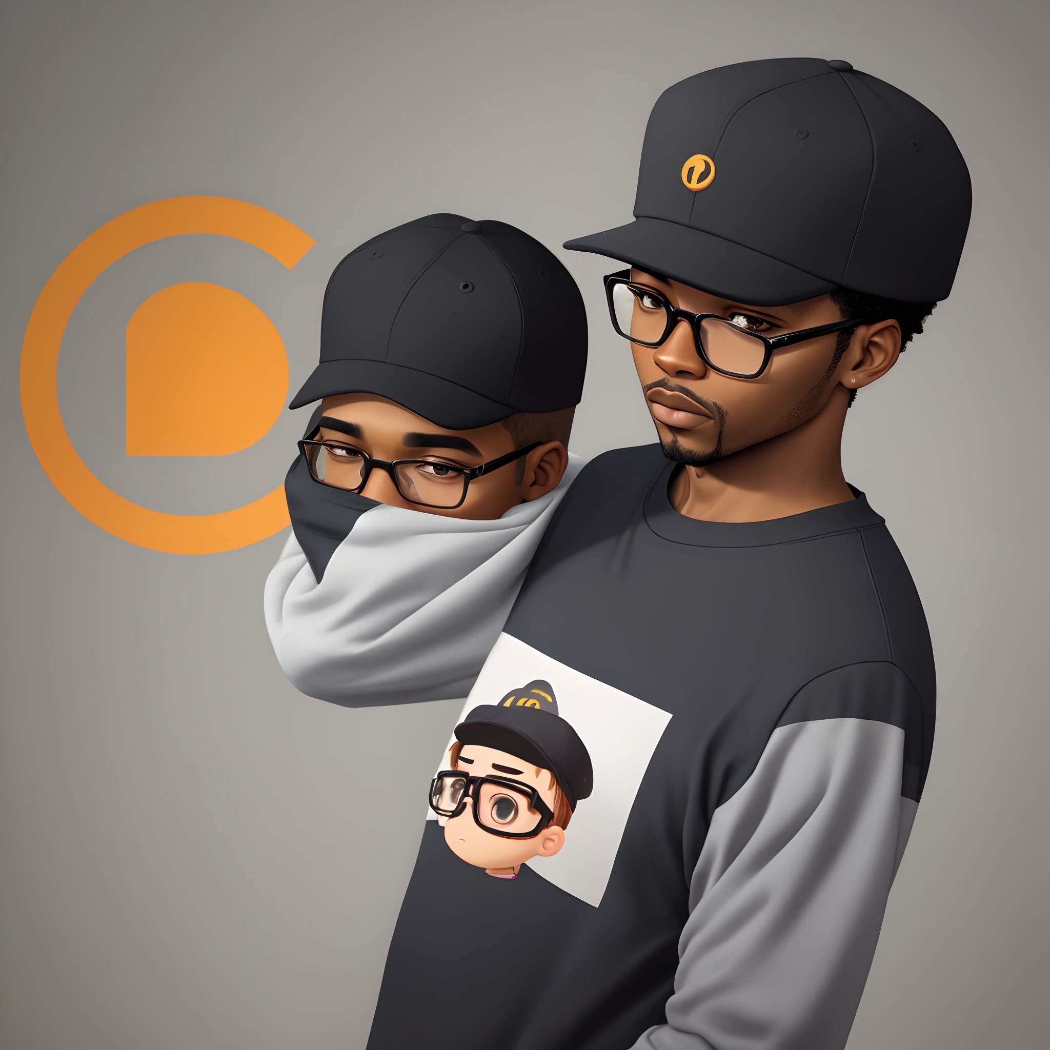 logo minimalista, Black man in cap, comfy clothes, bespectacled, boredom, fundo cor predominante, estilo pixar,