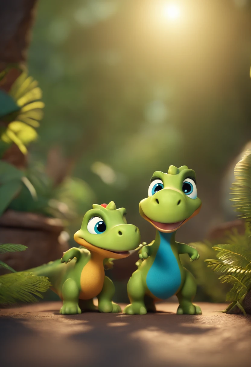 Cute dinosaurs,colorful animations,illustration,Playful,detailed creature,Friendly expressions,Vibrant colors,Interactive artwork,dynamicposes,artistic rendition,Fun and engaging,A high resolution,Ultra-detailed,Physically-based rendering,Lively personality,Expressive eye and facial features,Dynamic movements,Interesting environment,Animation features,Imaginative landscape,Evoke childlike joy,Colorful Palette,soft and rounded forms,Dynamic lighting and shadows,Vivid tones,bokeh effect,Joyful and whimsical,Delightful scene,Masterpiece:1.2