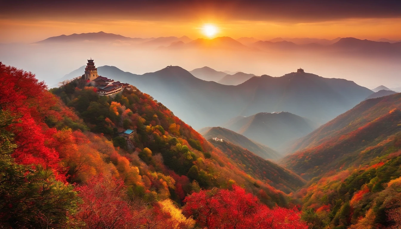 Taishan Mountain Range in China in autumn