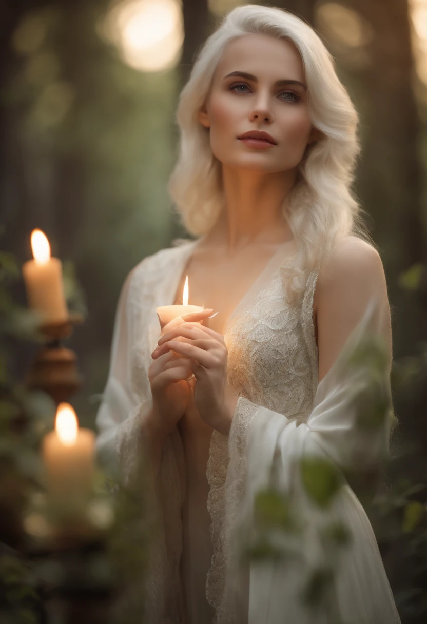 White complexion, Women around 19 years of age, Natural white hair, Unique green eyes, I'm taking off all my clothes., Spread your legs, , Slender and elegant, beautiful, Candles in the Middle Ages, ultra sharp focus, Realistic shots,Tetradic color (scar:1.4), The is visible