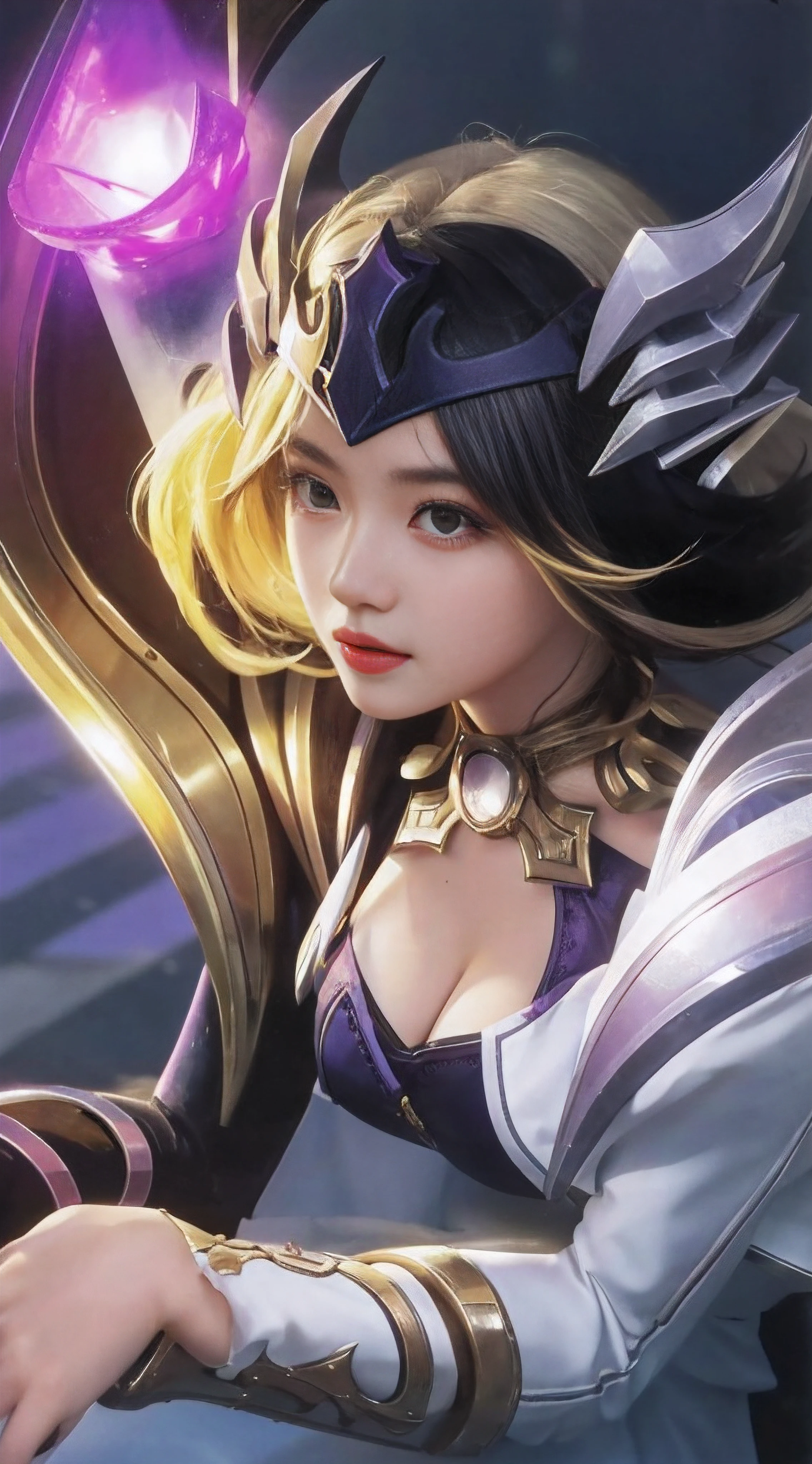 best quality, 1girl, kda, solo,  long hair,  short hair,  dress, big breats, ultra high resolution, HDR, detail face,
