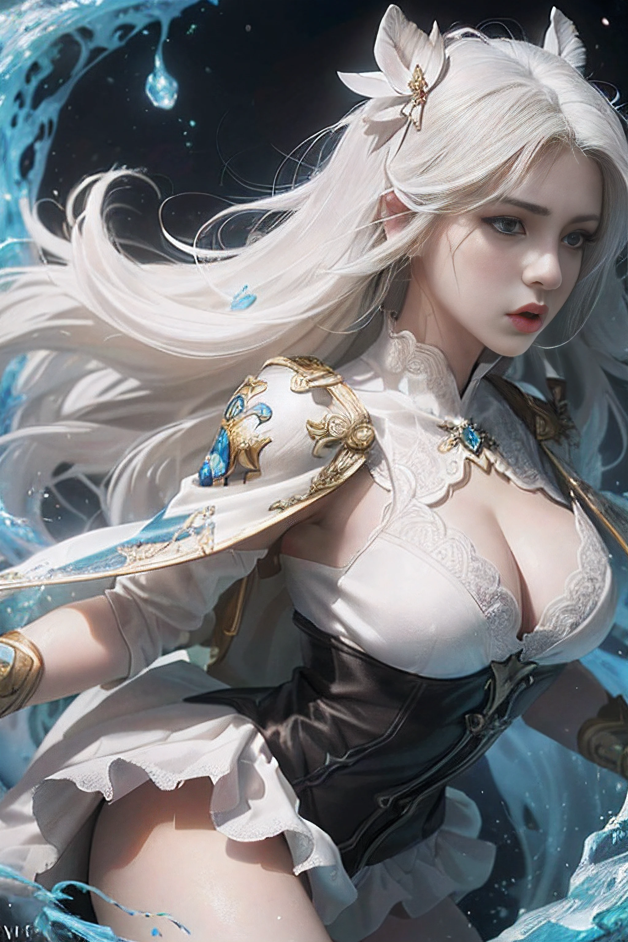Araved image of a woman in a white dress and a sword, 2. 5 D CGI anime fantasy artwork, Fanart Meilleure ArtStation, Guweiz on ArtStation Pixiv, by Yang J, trending on cgstation, chengwei pan on artstation, Guviz-style artwork, Fantasy art style, Guweiz in Pixiv ArtStation