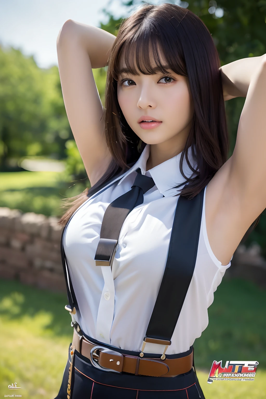 masterpiece、top-quality、The ultra -The high-definition、、colourfull、flat-colors、depth of fields、lens flare 1 girl、、A dark-haired、watching at viewers suits Cutter shirt a belt suspenders working adults materia OL Black Suit Black jacket glares large full breasts Armpit sweat Show the armpits