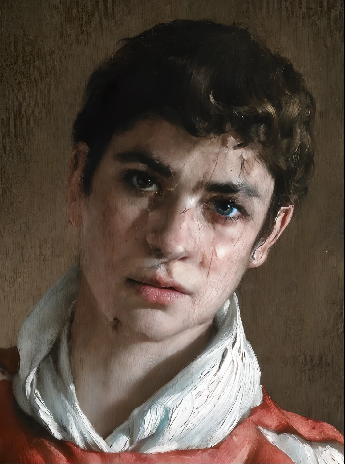 (aesthetic,portrait,photorealistic),(best quality,ultra-detailed,realistic),(scratched,old,painful,wounded) scar,emotional face expression,beautiful detailed eyes,longeyelashes,soft lips,natural light,neutral background