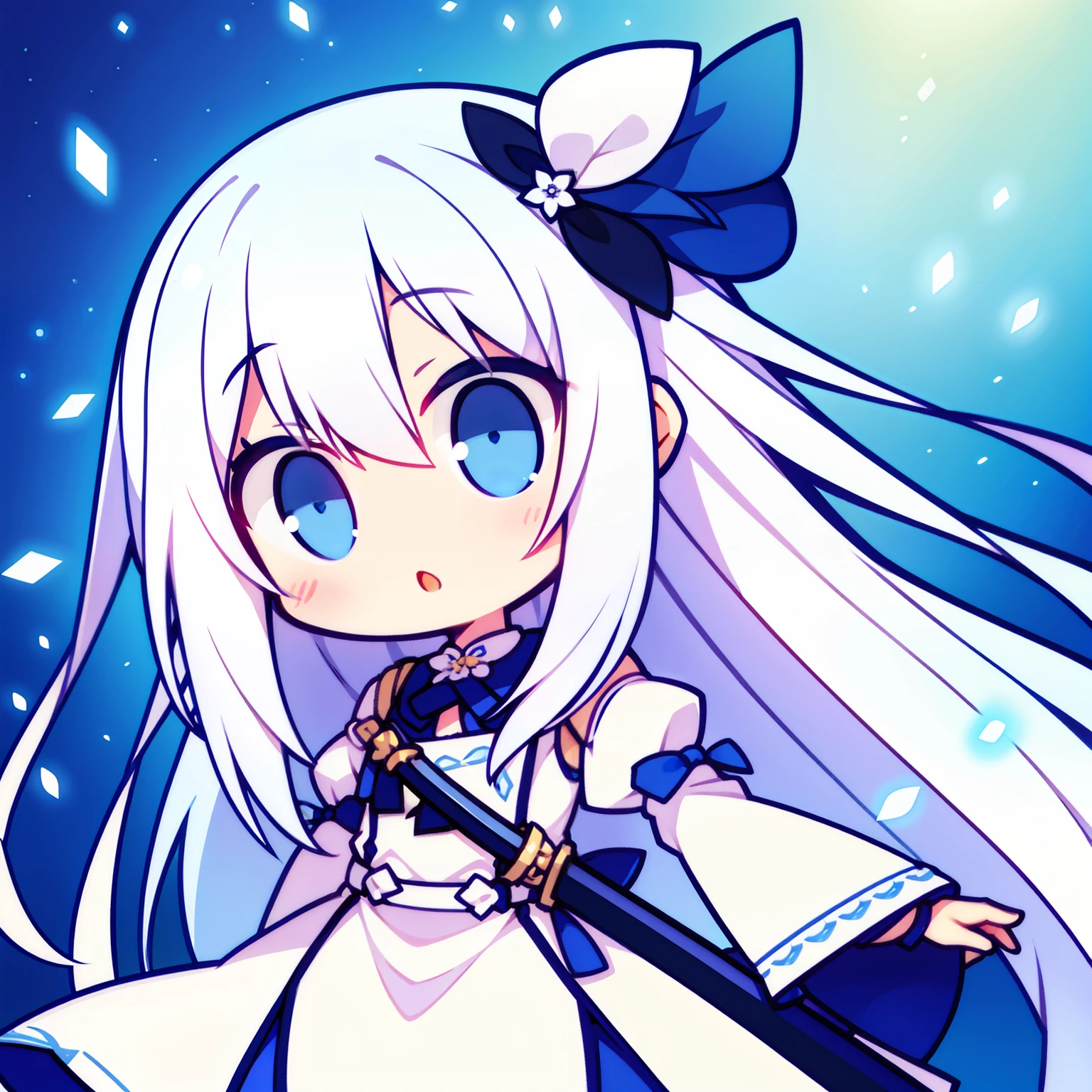 cute little、one girls、long white hair、blue eyes、Girl with a sword