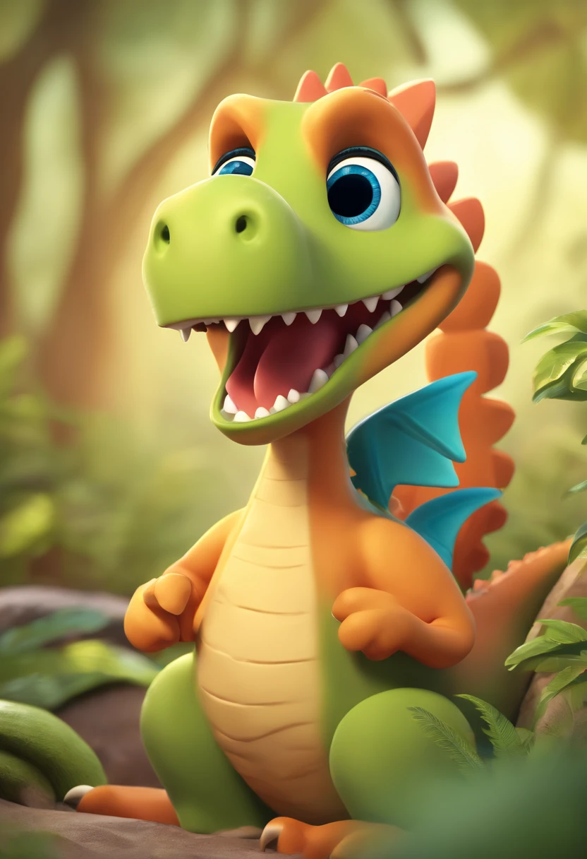 Cute dinosaurs,colorful animations,illustration,Playful,detailed creature,Friendly expressions,Vibrant colors,Interactive artwork,dynamicposes,artistic rendition,Fun and engaging,A high resolution,Ultra-detailed,Physically-based rendering,Lively personality,Expressive eye and facial features,Dynamic movements,Interesting environment,Animation features,Imaginative landscape,Evoke childlike joy,Colorful Palette,soft and rounded forms,Dynamic lighting and shadows,Vivid tones,Bokeh effect,Joyful and whimsical,Delightful scene,Masterpiece:1.2