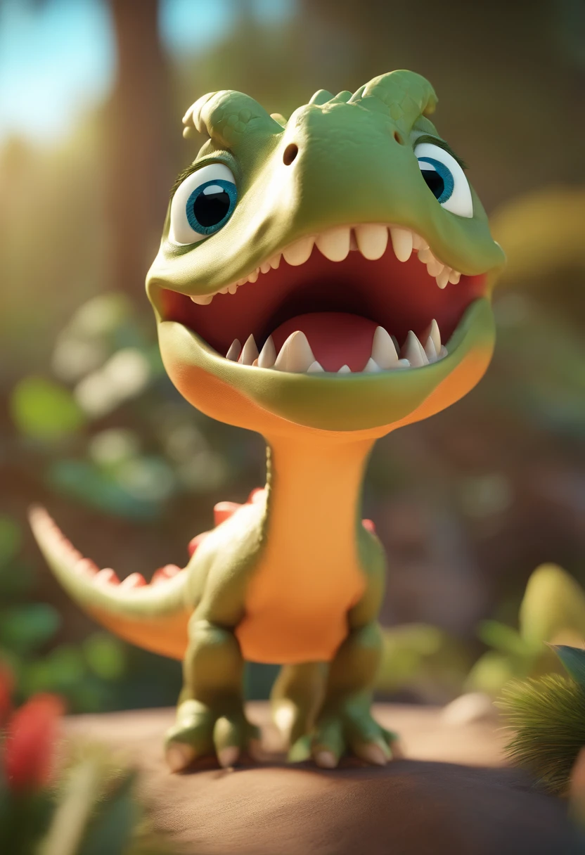 Cute dinosaurs,colorful animations,illustration,Playful,detailed creature,Friendly expressions,Vibrant colors,Interactive artwork,dynamicposes,artistic rendition,Fun and engaging,A high resolution,Ultra-detailed,Physically-based rendering,Lively personality,Expressive eye and facial features,Dynamic movements,Interesting environment,Animation features,Imaginative landscape,Evoke childlike joy,Colorful Palette,soft and rounded forms,Dynamic lighting and shadows,Vivid tones,Bokeh effect,Joyful and whimsical,Delightful scene,Masterpiece:1.2