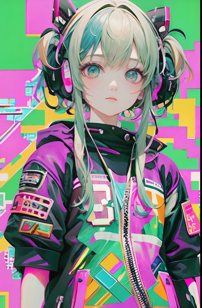 masterpiece、top-quality、ultra-detailliert、Official art、Beautifully Aesthetic、1girl in、glitch art:1.5、colourfull:1.5