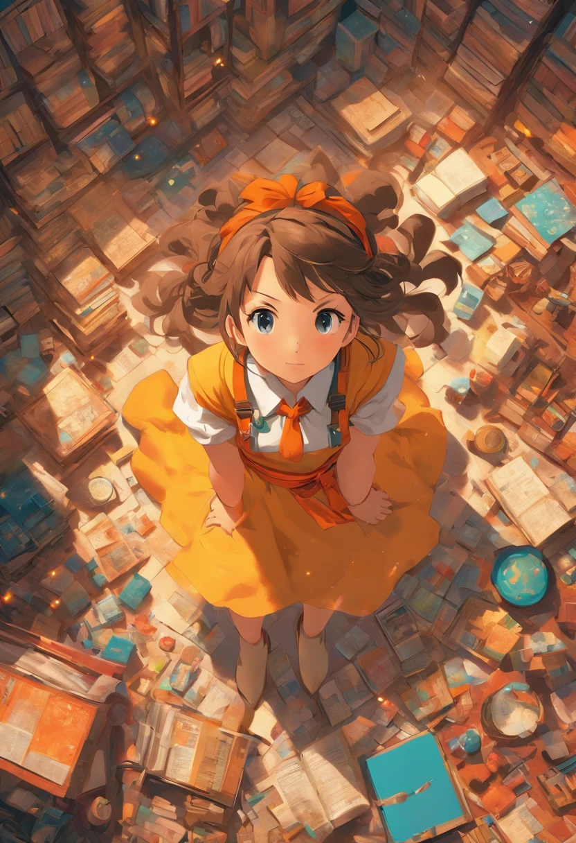 knolling layout, a girl, wearing dress, studio lighting, top view, high resolution, 8k,niji. journey V5