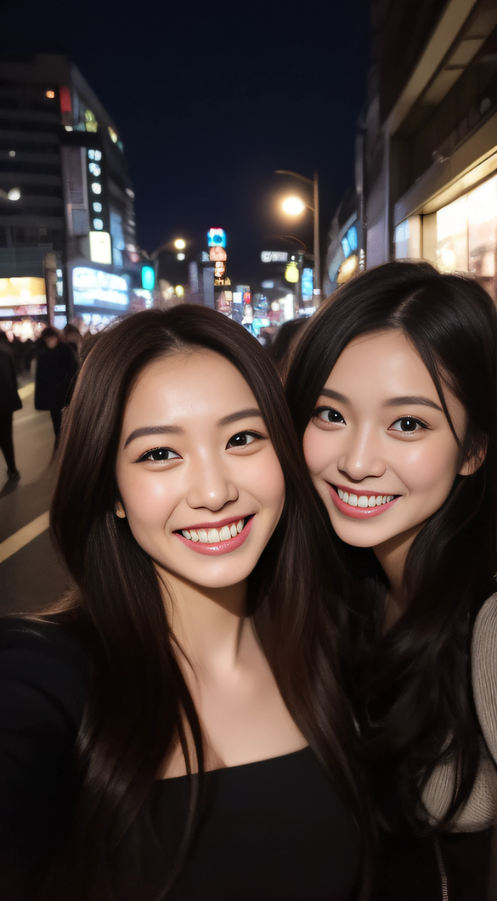 The face is a hostess、Dress is a witch、3 people、hiquality、A hyper-realistic、healthy、Smiling expression、Slender perfect figure、Japan beauties、beautidful eyes、face perfect、Beautiful skin、Shibuya at night