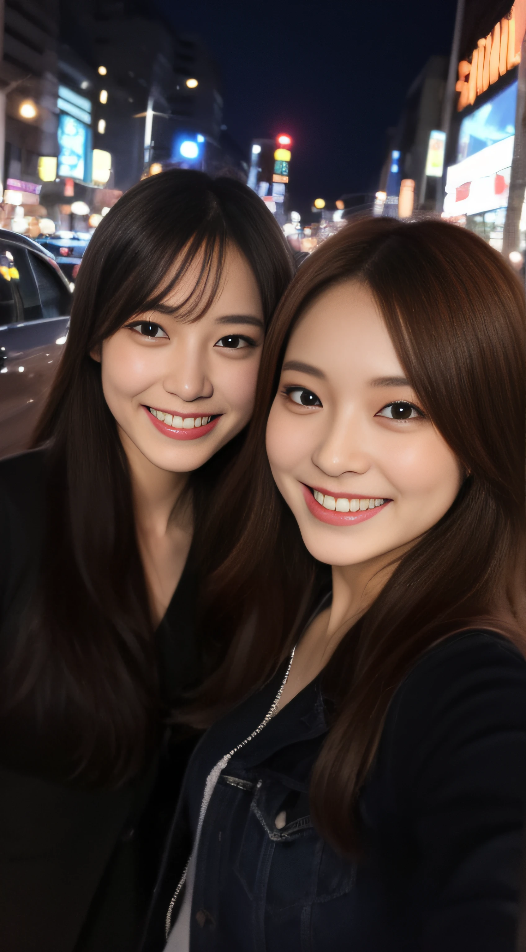 The face is a hostess、Clothes are pumpkin haloin cosplay、3 people、hiquality、A hyper-realistic、healthy、Smiling expression、Slender perfect figure、Japan beauties、beautidful eyes、face perfect、Beautiful skin、Shibuya at night