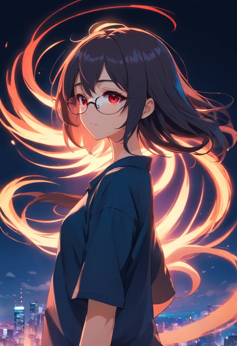 white backgrounid，Front lens，standing on your feet，with a simple background， old，Libido boy，Shota，Black color hair，Black shirt，Square glasses，apathy，long whitr hair，with long bangs，messed up hair，Red eyes，Floating hair，glowing light eyes，magic rune, Glowing eyes, Intense, Black shirt, floating clothes, Solo, modern, (Masterpiece:1.2), Best quality, high resolution, Beautiful detailed, Extremely detailed, Perfect lighting,