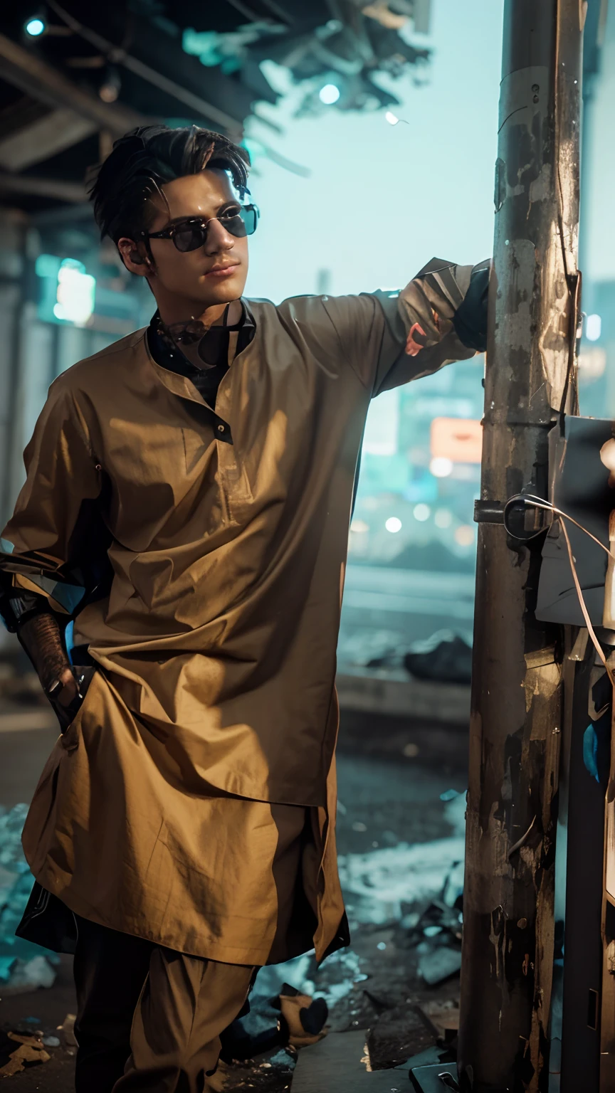 Change background cyberpunk handsome boy, realistic, face, 8k, ultra realistic,