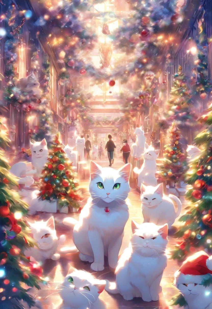 White Cat Christmas Party,biologically correct,1cat