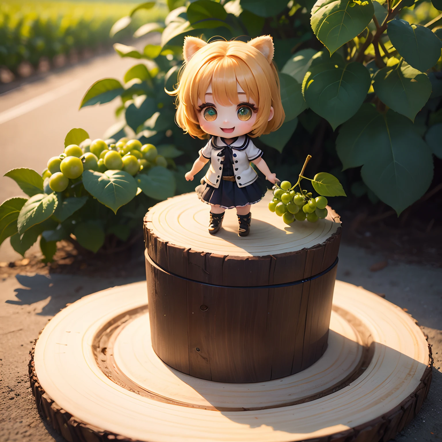 masterpiece、top-quality、ultra-detailliert、(Chibi Chara's Daughter:1.2)、Green vineyards、Raise your mouth and smile、Green grapes are in your hands、Standing
