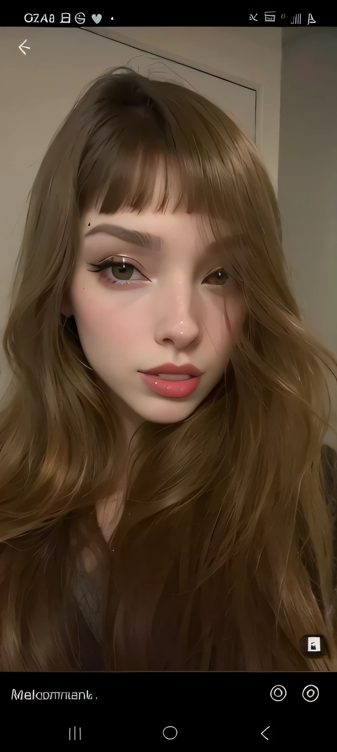 um close up de uma mulher com cabelos longos e uma camisa preta, com cabelos longos e olhos penetrantes, rosto sexy com maquiagem completa, cabelos castanhos e olhos grandes, Anna Nikonova aka Newmilky, 🤤 retrato da , brincos enormes e maquiagem queer, close-upheadshot impressionante, Retrato Sophie Mudd, Rosto detalhado perfeito, sexy look at the camera, Amouranth