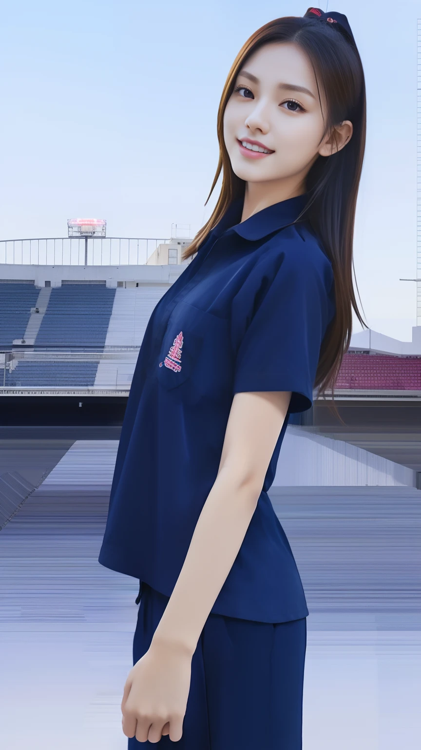 (bestquality,10,10,highres,masterpiece:1.2),ultra-detail,(Realistic,photorealistic portrait,photo-realistic:1.37),1 Cute girl in the football field,oily shiny skin,bara,light smile,BDclothes,((blue shirt:1.3)),short sleeves,shirt, trousers.,(navy_long_Pants Track:1.1), ((Stadium Background:1.3)),dynamic angle,excited,face focus,Dynamic Poses,from behide,Ass Focus,masterpiece, bestquality, ultra realistic, hyper-detail, 8k resolution, RAW photo, crisp focus, ((Navy blue shirt:1.1)), short sleeves, Long Path, Perfect body, 2 mature women, 18yo, cinematic light,Blue sweatpants,Gymware,Correct anatomy,Complete body, Correct body, sharp face, Anatomically correct body, full entire body, Realistic gestures, long-haired, Realistic poses,Wear long shorts...,Long leg span,Shapely,Sculpting Girl,  2 girls kissing each other, Realistic kiss, Slender Figure, mannequin mannequins, Shapely, Beautiful body,System, 2 mature women, 18yo, cinematic light,masterpiece, best quality, ultra realistic, hyper-detailed, 8k resolution, RAW photo, sharp focus, (2 girl in coffee shop), ((navy shirt:1.1)), short sleeves, long trackpant, perfect body, 2 mature female, 18yo, cinematic light see