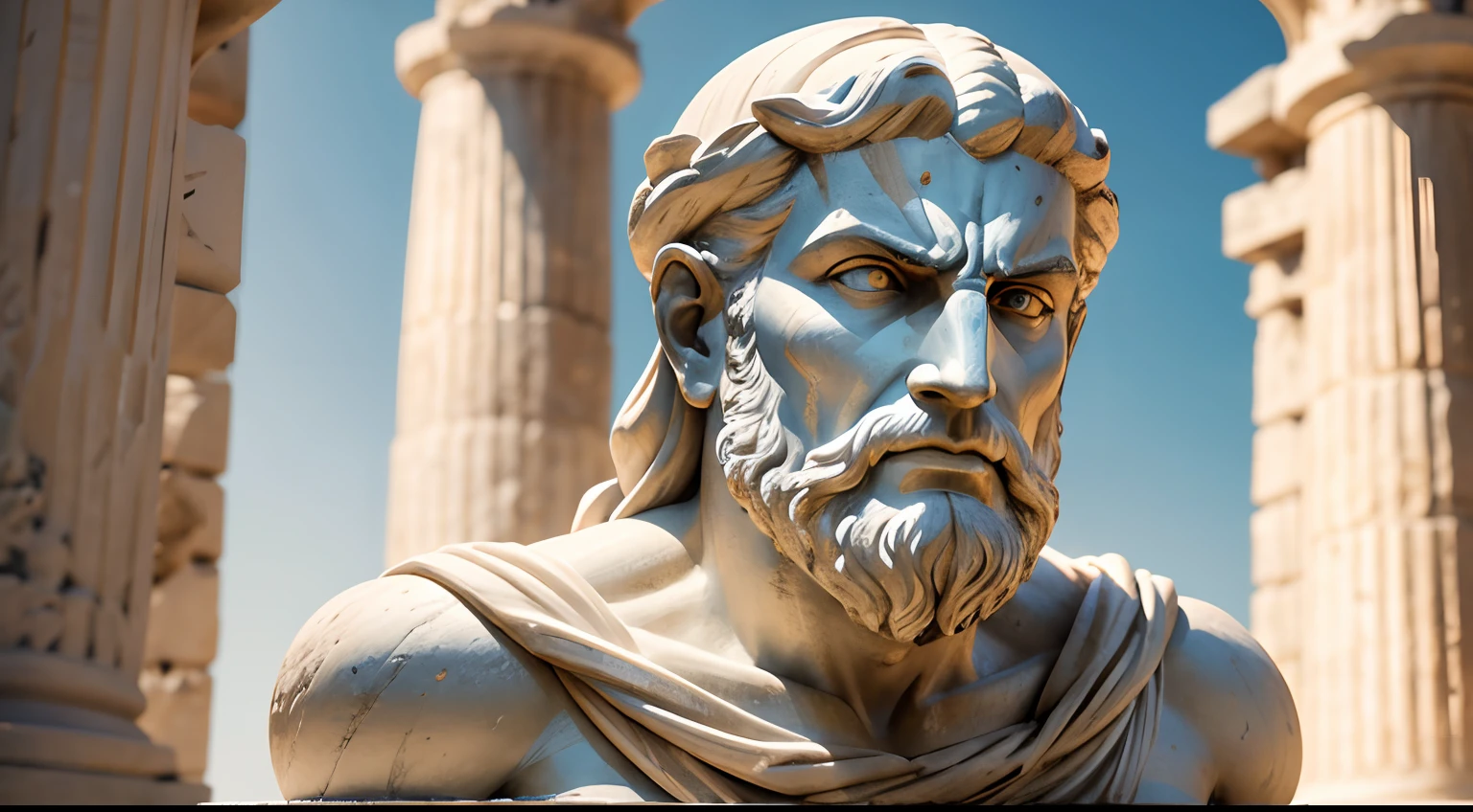Marcus Aurelius, estatua, musculos, face de raiva, olhar firme, rosto forte, alta qualidade,epic image, 4k, realista, preto e branco.
