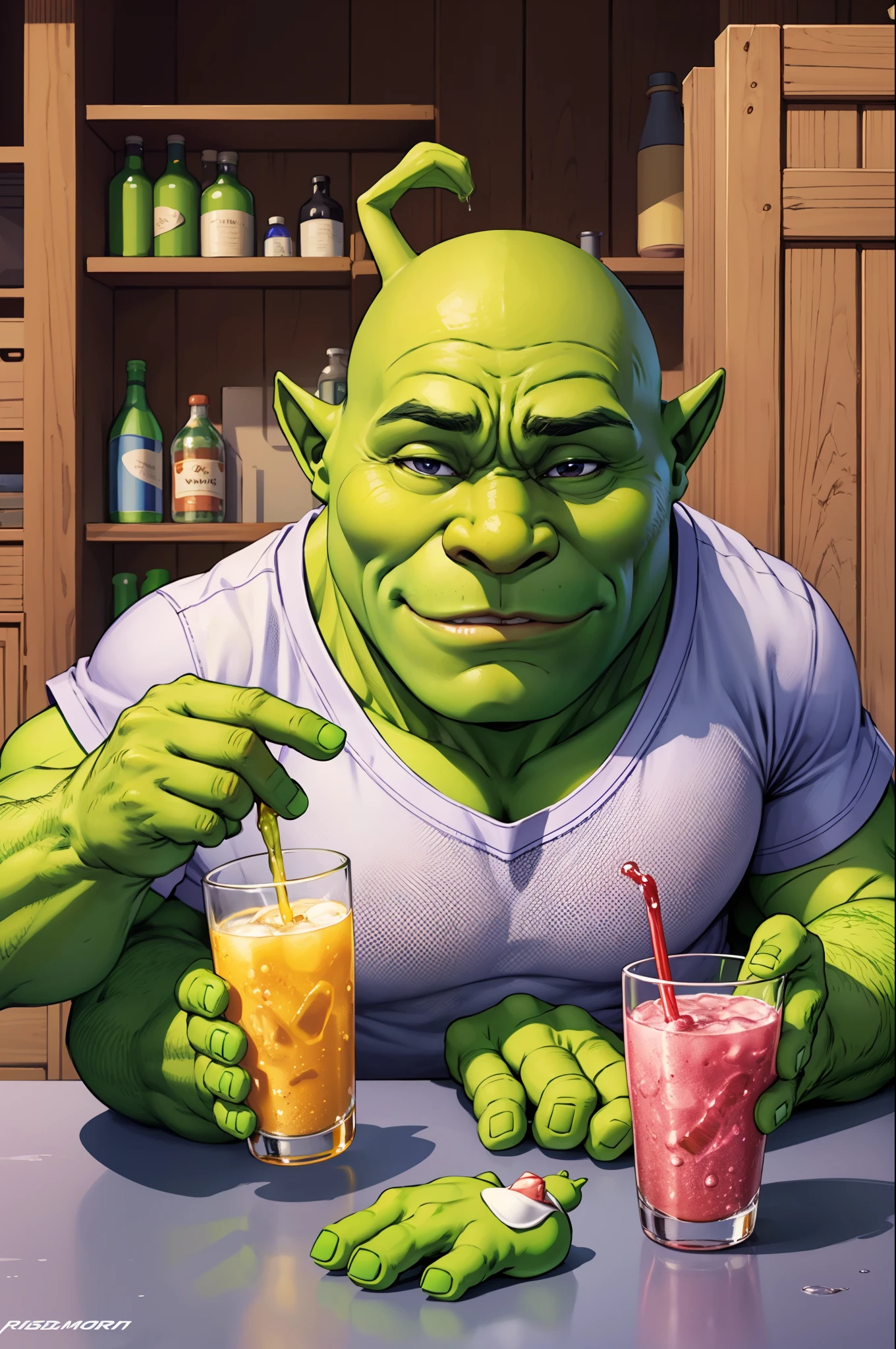 Shrek drinking lean