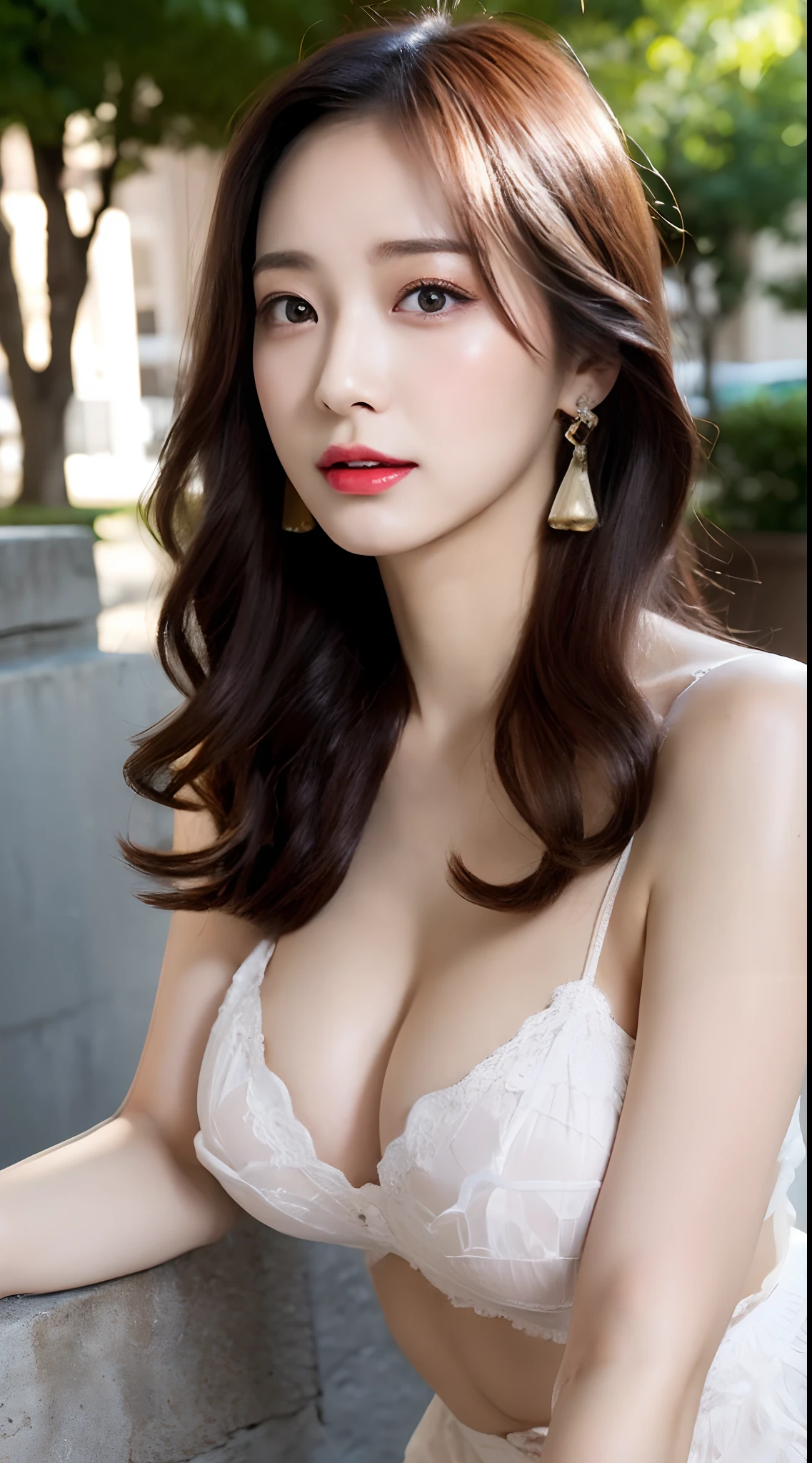 (masterpiece, best quality, intricate details, chromatic aberration), (realistic),(skin),, tempting pose,outdoors,( long legs:1.2), , ((intricate detailed)), ((Hyperrealistic)), absurd res, milf, mature woman, perspective, highly detailed, illustration, big breasts, large, perfect hands, detailed fingers, beautiful detailed eyes, long hair, brown eyes, nametag,black choker, earrings, detailed background,perfect eyes, seductive eyes, looking at the viewer, thighs, nice ass(2 gorgeous beautiful 30 age years old sexy korean women:1.1), (kpop idol, korean mixed),(2girls:1.6), (1boy,, ffm threesome, breasts squeezed together, cooperative paizuri:1.3),