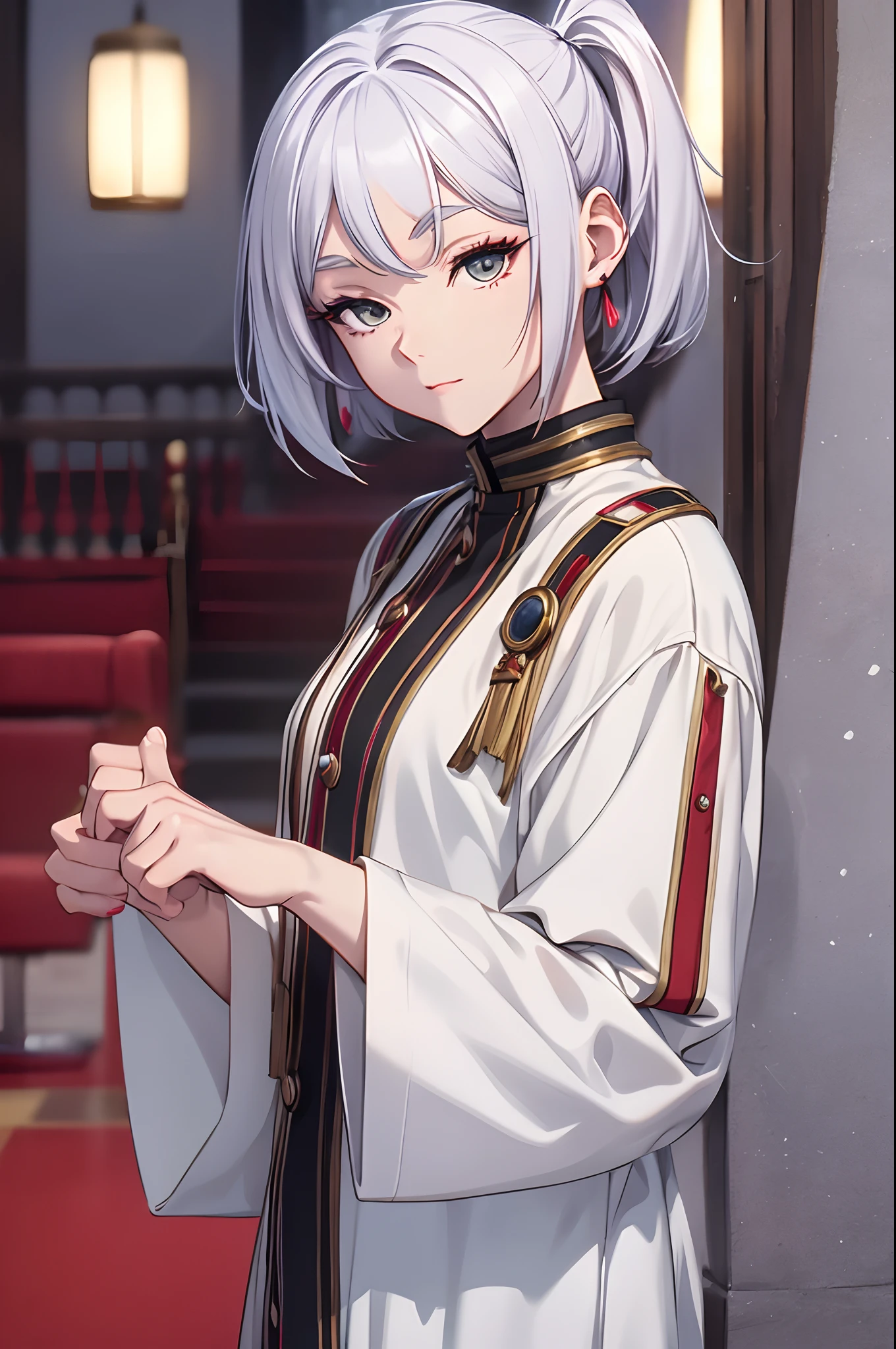 Frieren, beautiful girl, White hair,wolf cut, slim, sexy,naked, full body,upper body