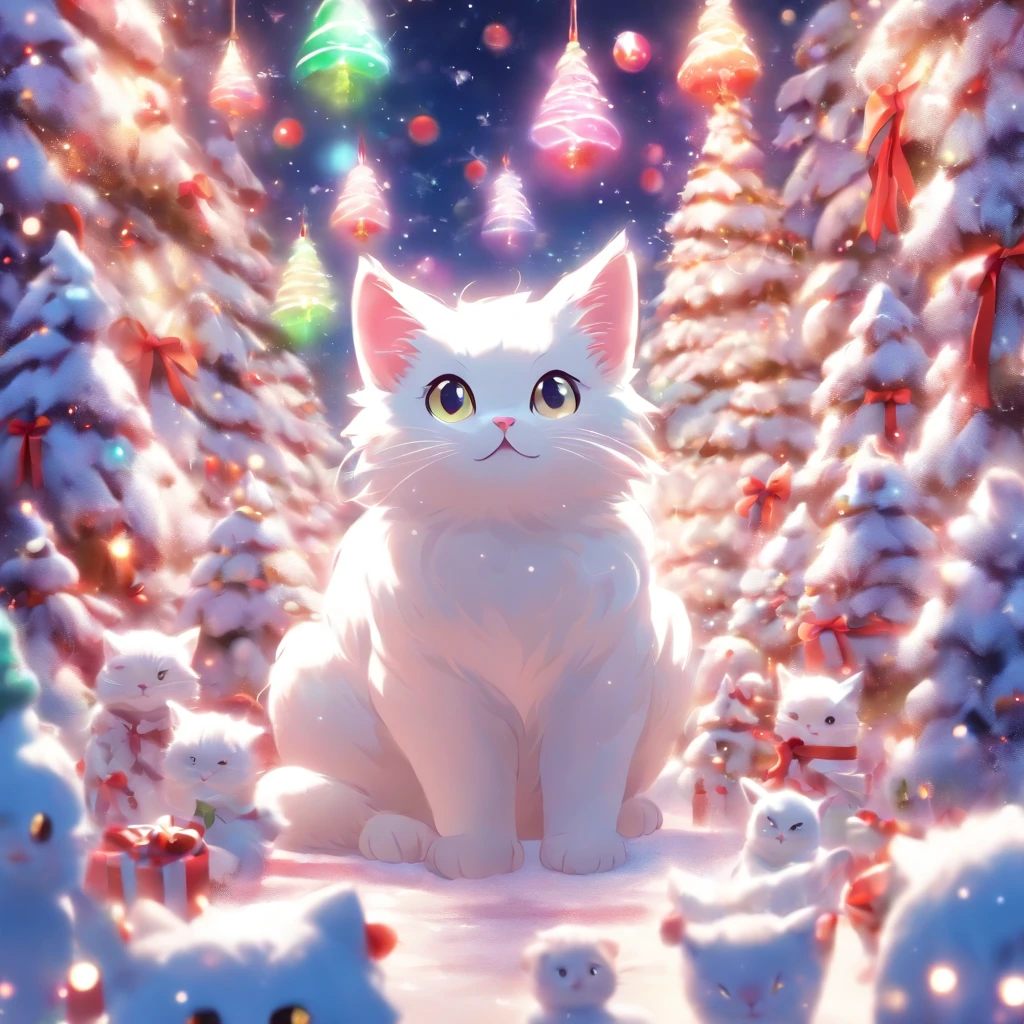 White Cat Christmas Party,biologically correct,1cat,Very fun