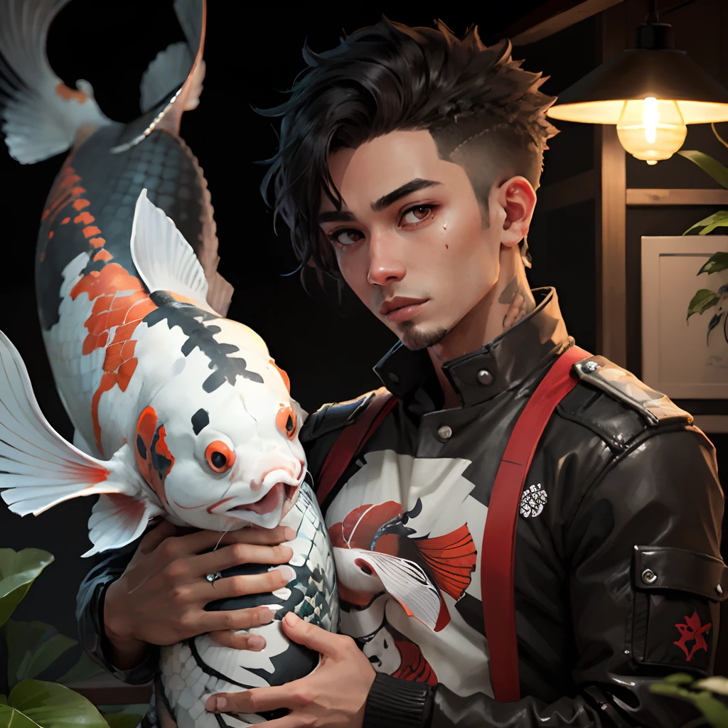 A male character that is half koi fish and half human boy