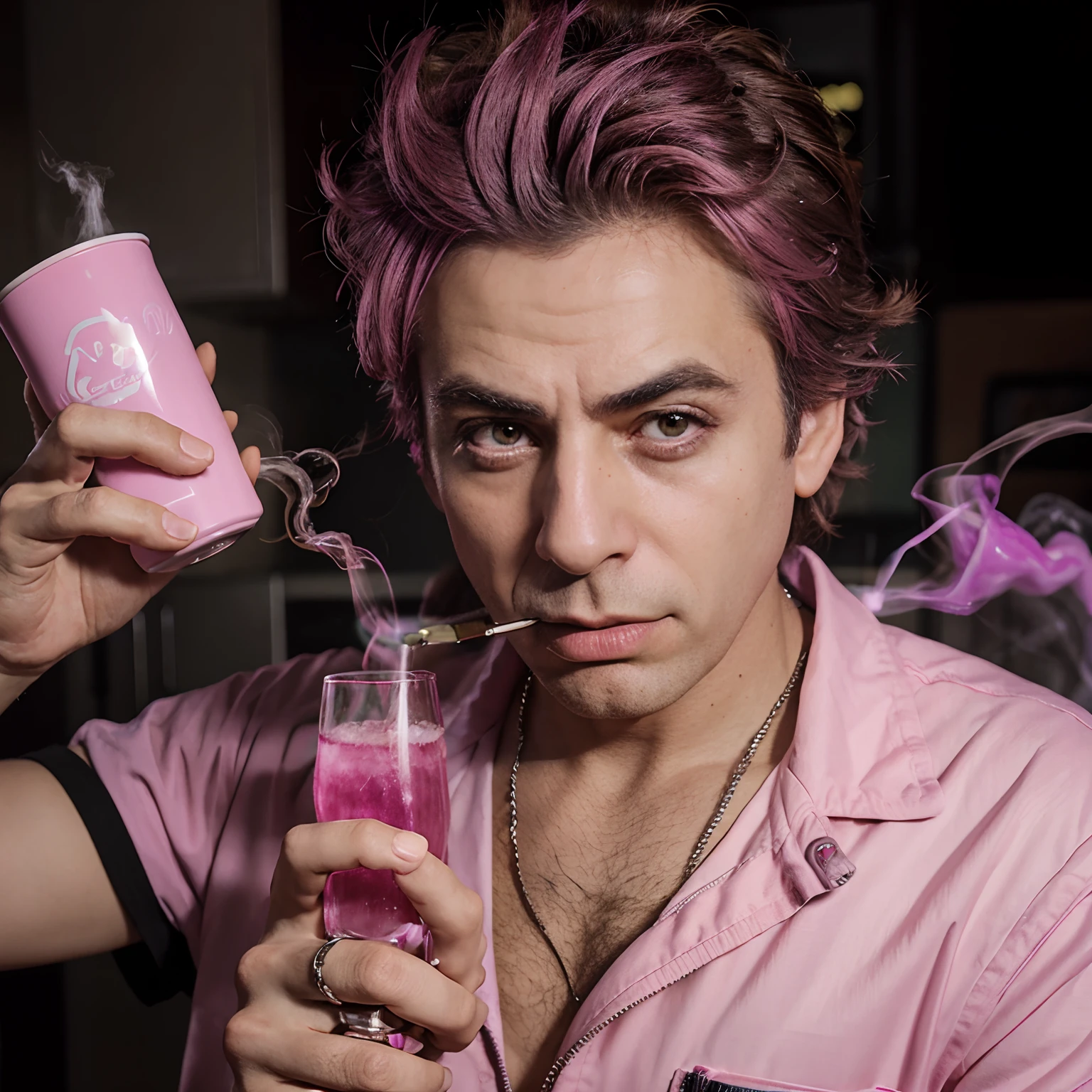 Rick Sanchez smoking weed and drinking pink soda