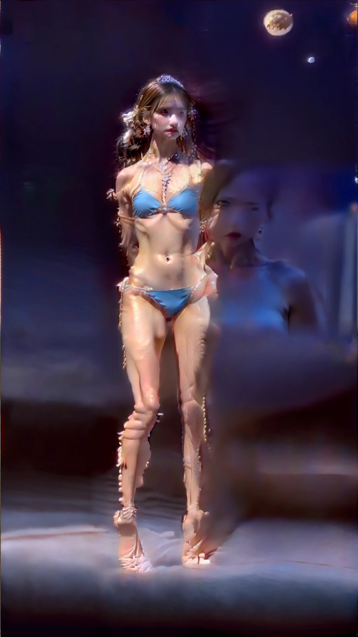 a close up of a woman in a bikini and high heels, realistic bikini, ingame image, photorealistic perfect body, attire: bikini, photo of slim girl model, full body female, asuka as a surfer model, bikini model, glamorous jill valentine, realistic shaded perfect body, is wearing a swimsuit, swimsuit model, character posing, blue bikini, realistic, ultra detail