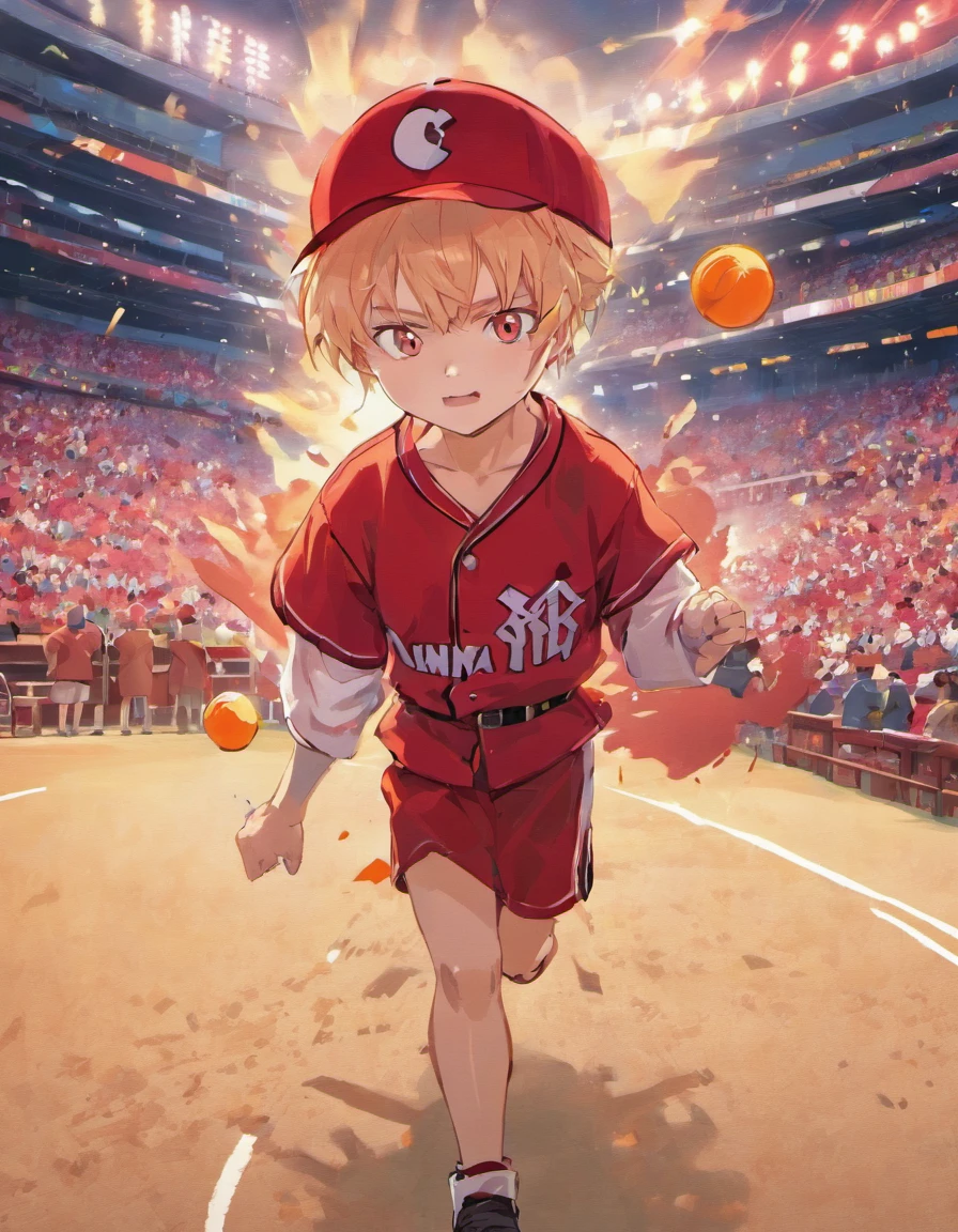 baseball、A lot of macho men、A large number of adult males、Musculoskeletal augmentation々、A large number of athletes、Red Baseball Uniform、The background is a baseball field、Playing a baseball game