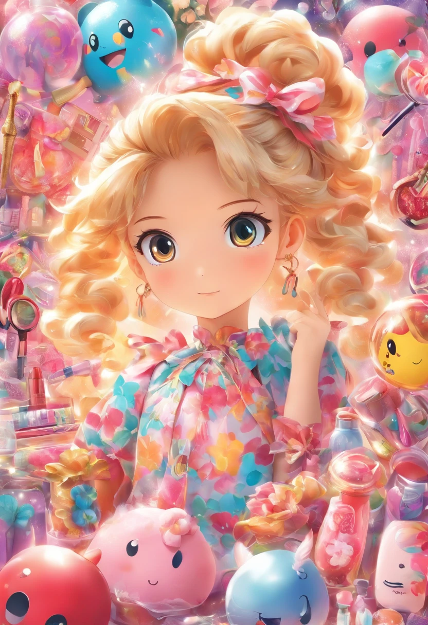 （Sticker for doll in dress）, loli in dress, Loli, 
Background with：(All kinds of girls' cosmetics are neatly arranged:1.2) ，(Various accessories for girls are neatly arranged:1.2) ，
high-level image quality,Kawaii Scorpio,
Sticker style，niji. Journey V5