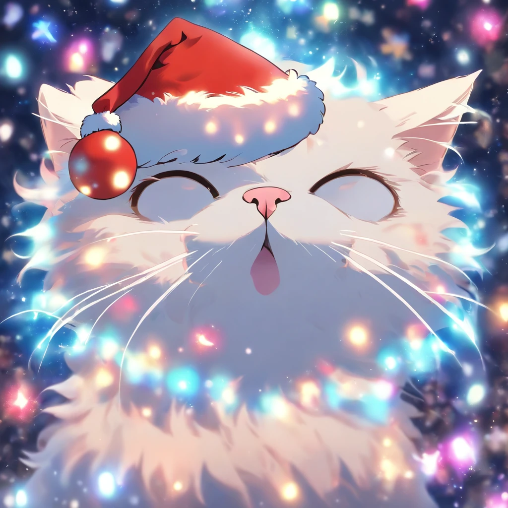 White Cat Christmas，biologically correct，Cat in Santa hat，Very fun