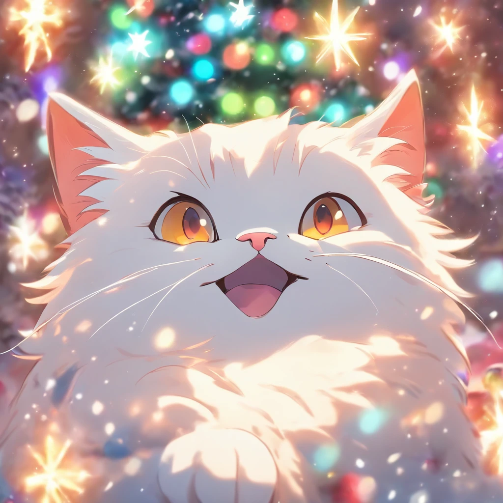 White Cat Christmas,biologically correct,Cat in Santa hat,Very fun
