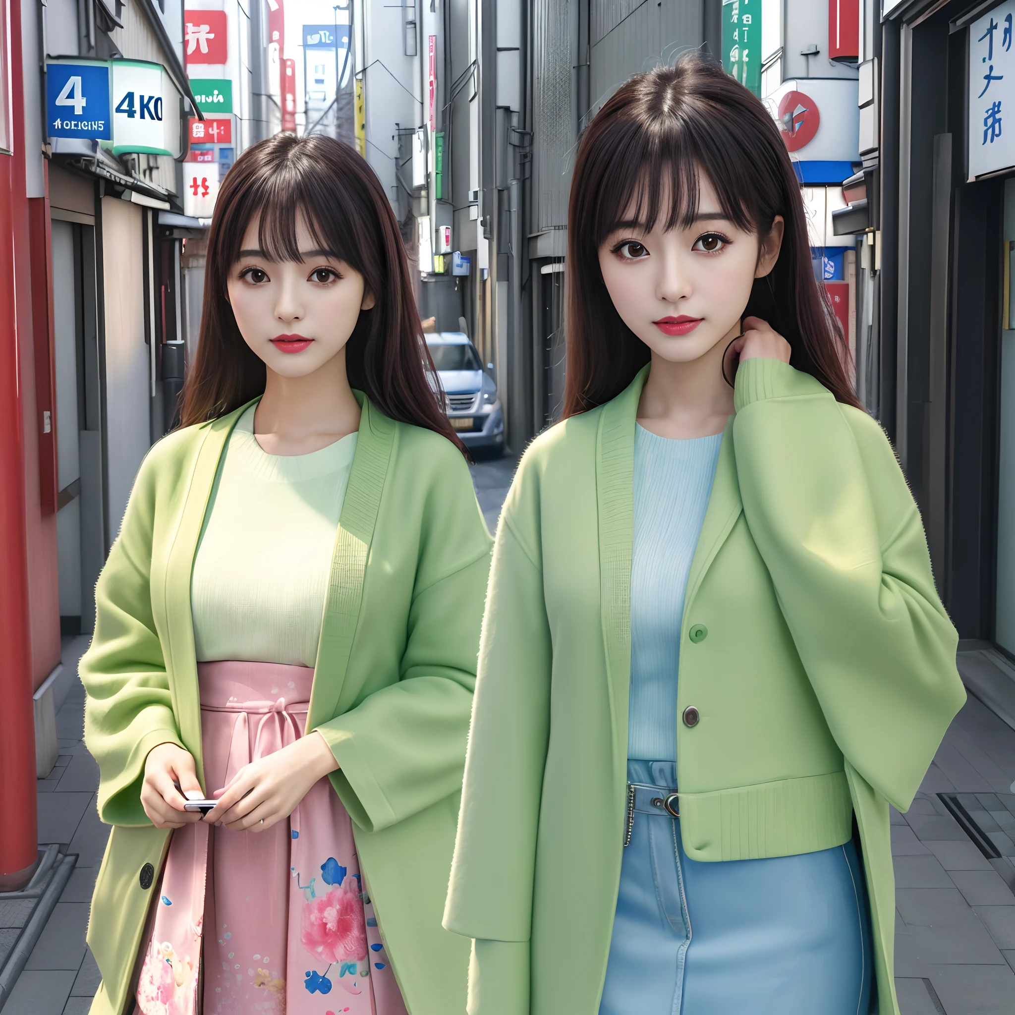 (best quality,4k,8k,highres,masterpiece:1.3),ultra-detailed,realistic:1.37,Japanese girl looking at smartphone camera,blurred background of Japan,Japanese city