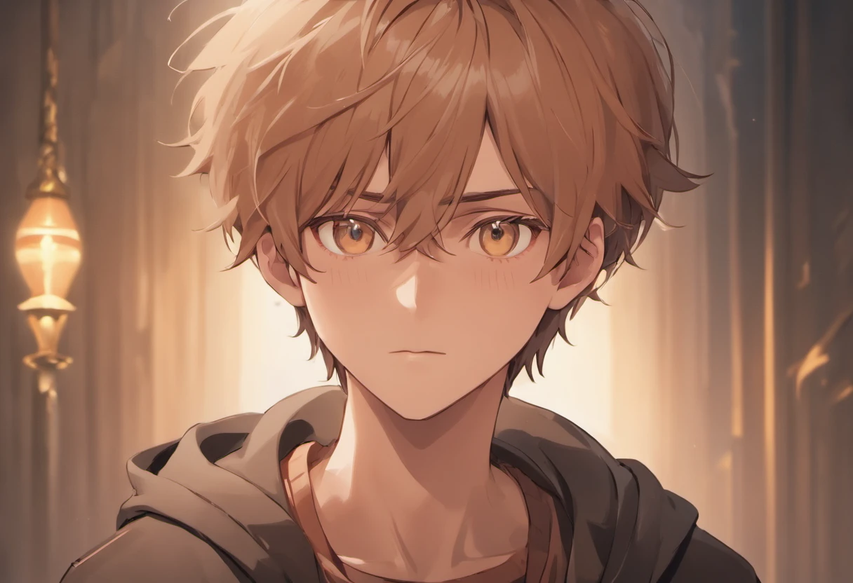 ((1male)), 8k quality, 8k, ((mid-teen guy)), (young age), light brown Indian skin. (masterpiece), (young looking), facing, detailed face, perfect face, good looking, slightly cute, innocent expression, cosy vibe, ethereal moonlight coming from the left, close-up photography, wearing a dark brown coat, a minimal cinematic photography of a teenage young guy squinting his eyes while staring at the viewer, empty eyes, volumetric lighting, dynamic lighting, raytracing, RTX, (peach hair), emotionless innocent expression, (peach crystal eyes), luxurious european style library room, hyperrealistic lighting, (dramatic lighting), short hair, smooth details, ((short hair)), drawn by Sam Yang, white eyebrows, while eyelashes, pink and red sunlight hitting him, he is 14 years old, grey woollen scarf which is wrapped around the neck and flying back, night time, in the style of Sam Yang, book on a table
