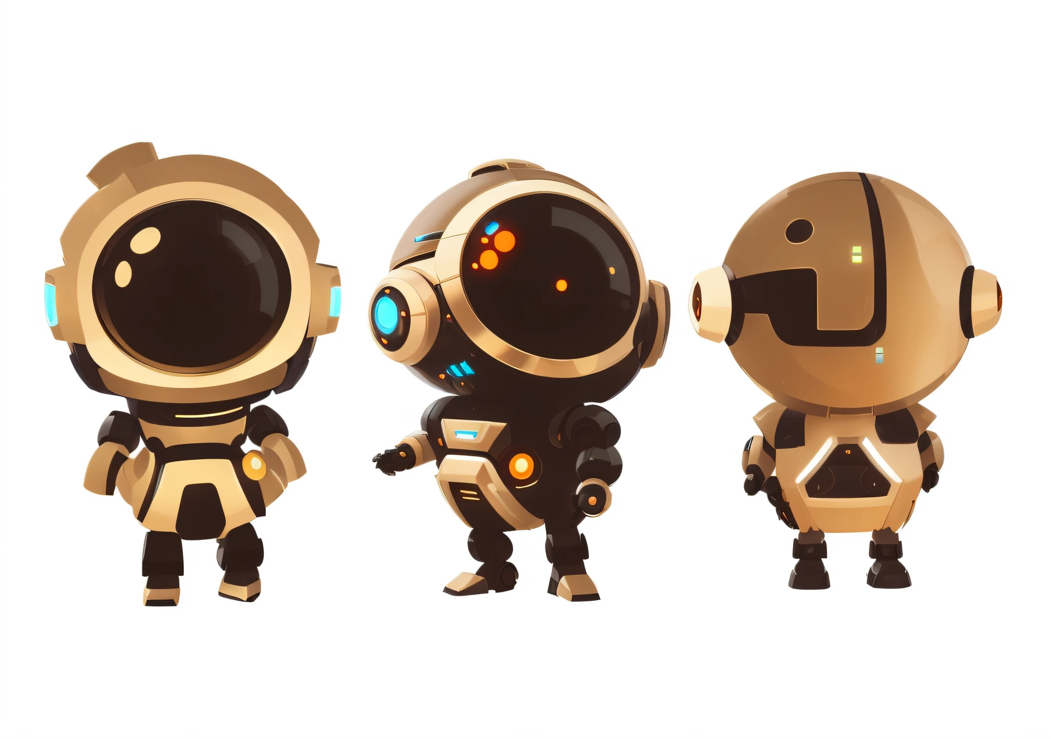 Three cartoon robots stand in a row, very stylized character design, cute cyber gods, Stylized character design, Game character design, video game characters designs, game character concept art, Stylized concept art, Game character art, Game concept art, video game character concept, high quality character design, painted as a game concept art