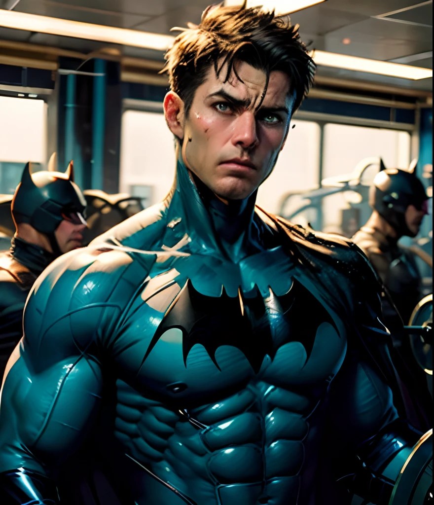 Batman sweating after chest workout