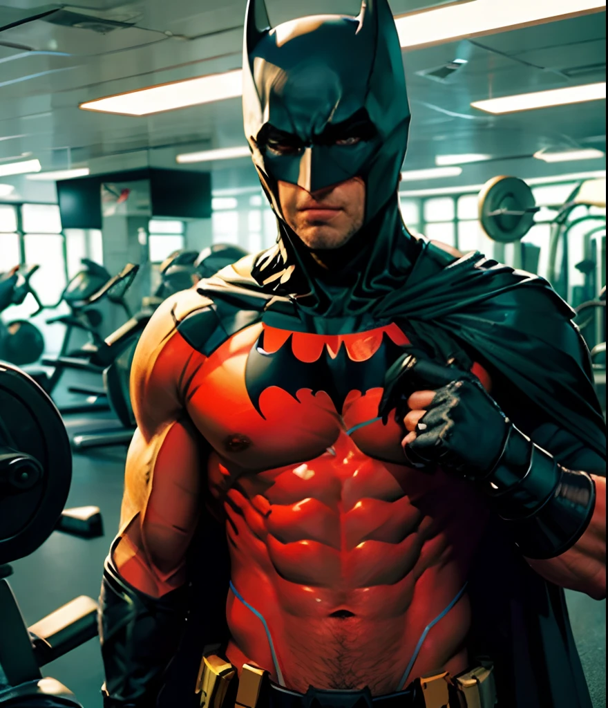 Batman sweating after chest workout