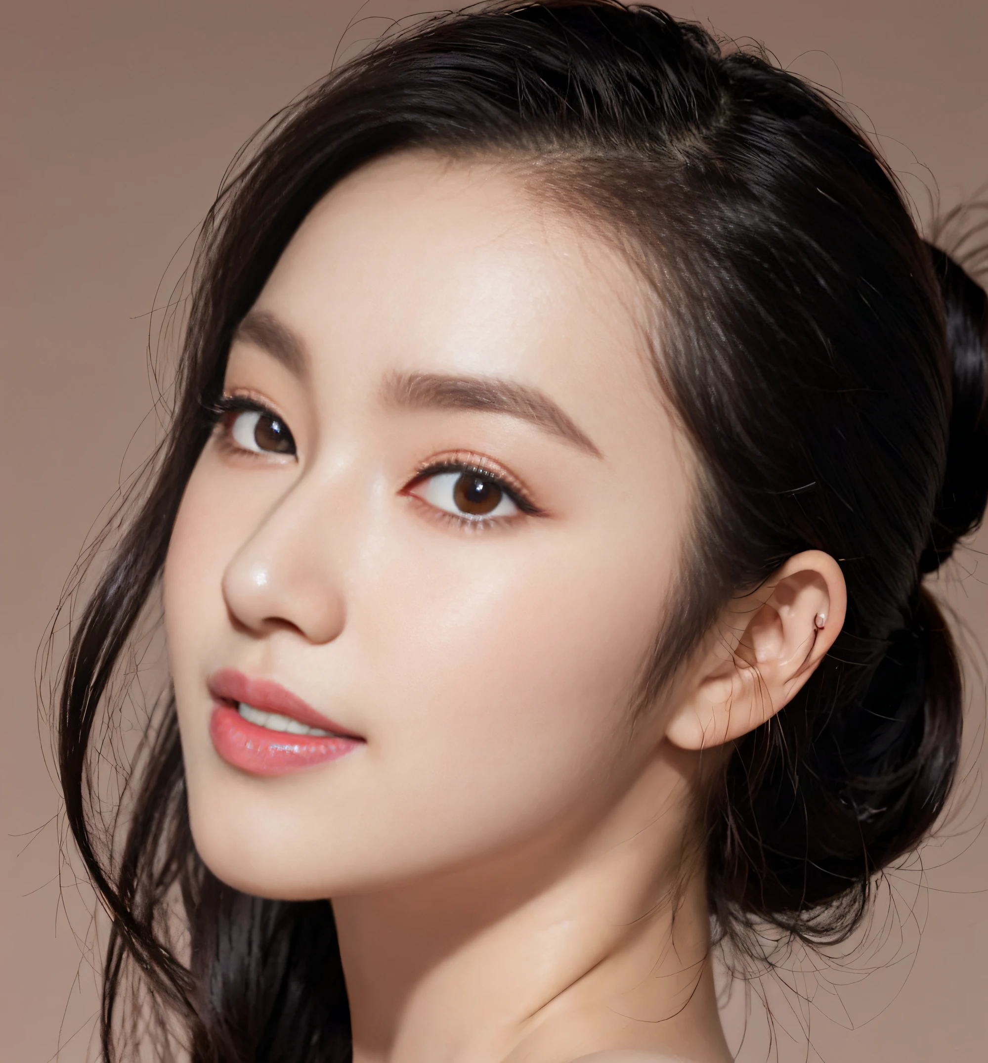 A closeup of a woman,Pink lipstick and brown background, asian beautiful face, Popular Korean makeup, Beautiful young Korean woman, Korean face features, popular korean makeup, young lovely Korean faces, Gorgeous young Korean woman, beautiful Korean women, young cute wan asian face, Beautiful face woman, A young Asian woman, beautiful delicate face, prominent cheekbones