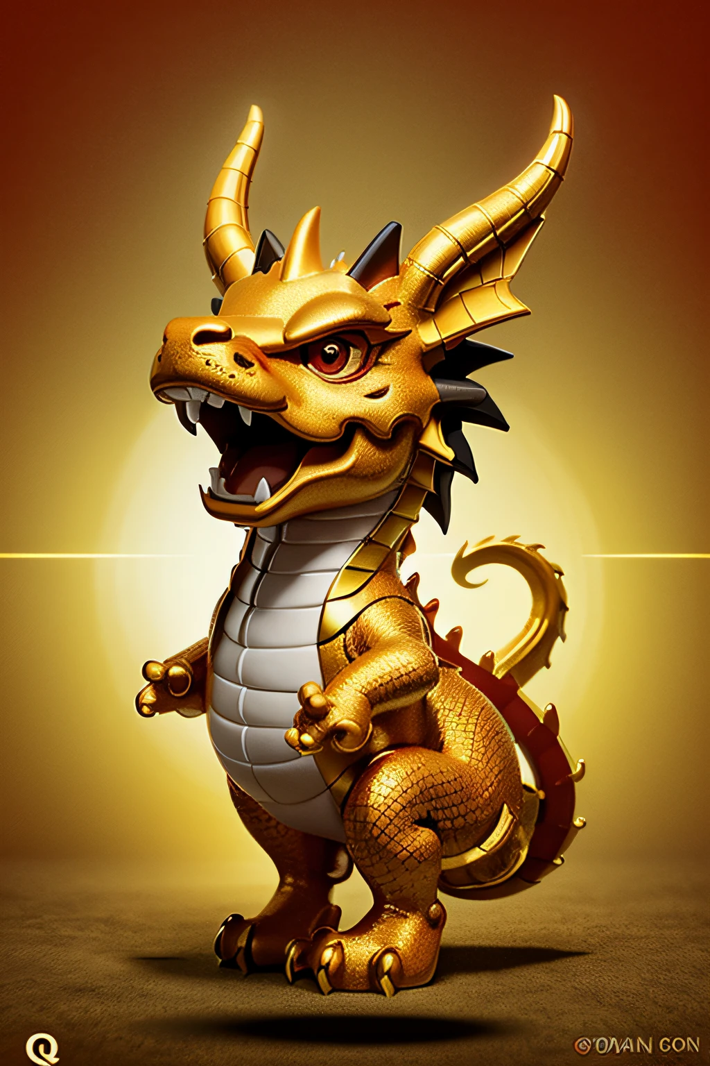 Cartoon Chinese dragon,Q version,Head-to-body ratio of 1:2,Golden Chinese dragon,adolable,Flat art style