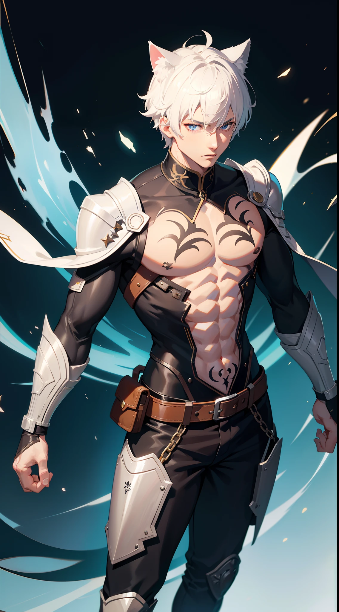 1boy, solo, orange hair, short hair, mask on head, red mask,  mask, single red earrings, tartaglia \(genshin impact\), blue eyes, detail, super ditail skin,  stand, half gloves, look at you, grey pants, shirtless
masterpiece, best quality,muscle, navel,, masterpiece, best quality,