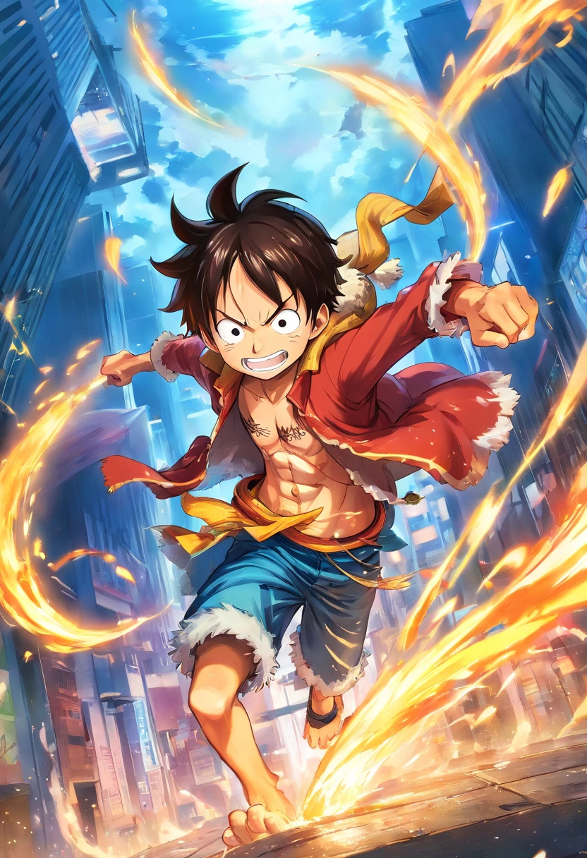 Make exciting posters with Luffy "One Piece" In the heat of the moment, Wolf head. Capture the essence of his fiery determination and indomitable spirit,Because he unleashed his anger on the enemy. Keep it short, boldness, And strongly convey the raw power of Luffy's anger. Boy, anime big breast