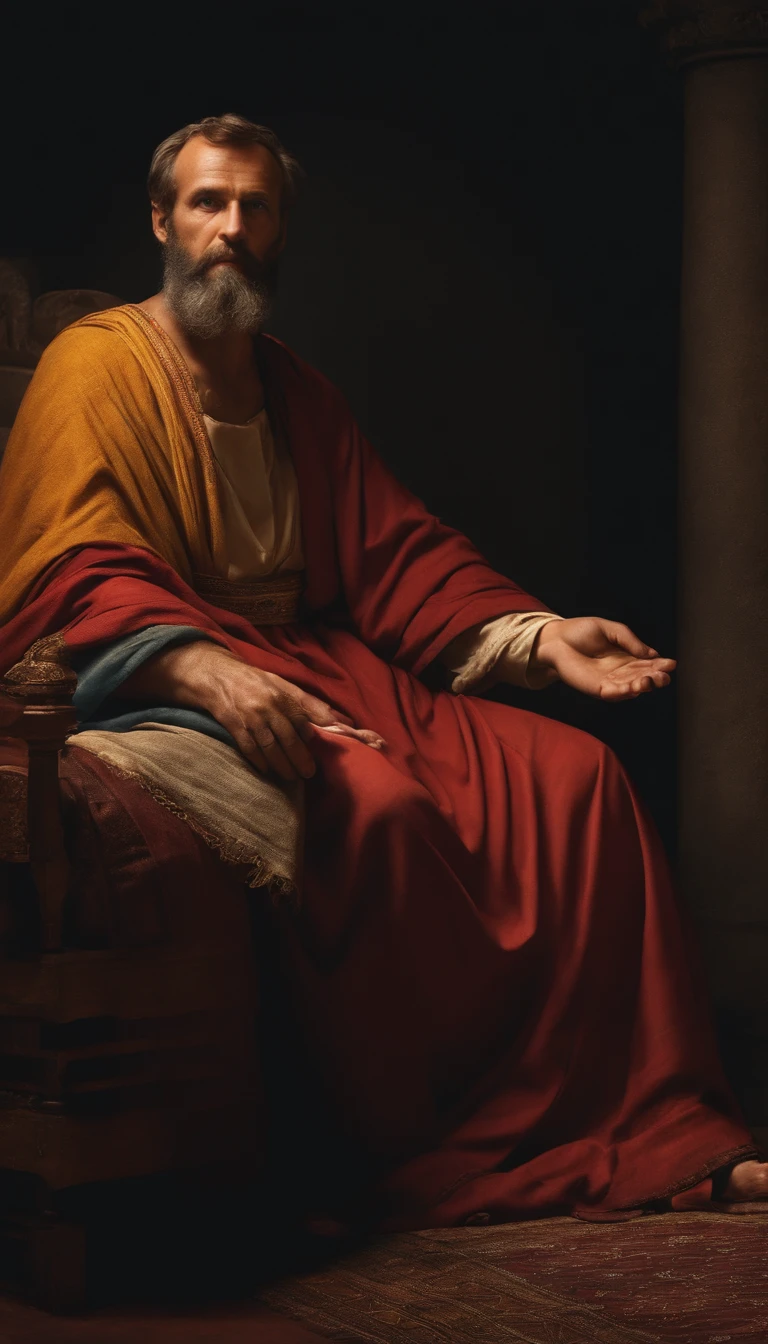 The apostle Paul looked at the screen, Long clothes, religion, Ultra photo realsisim