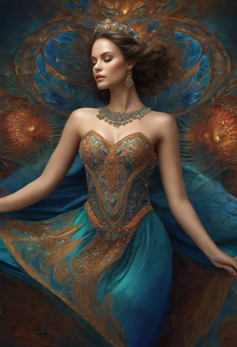 (masterpiece, top quality, best quality, official art, beautiful and aesthetic:1.2), (1girl:1.3), extremely detailed,(fractal art:1.2),colorful,highest detailed,(zentangle:1.2), (dynamic pose), (abstract background:1.5), (treditional dress:1.2), (shiny skin), (many colors:1.4), upper body